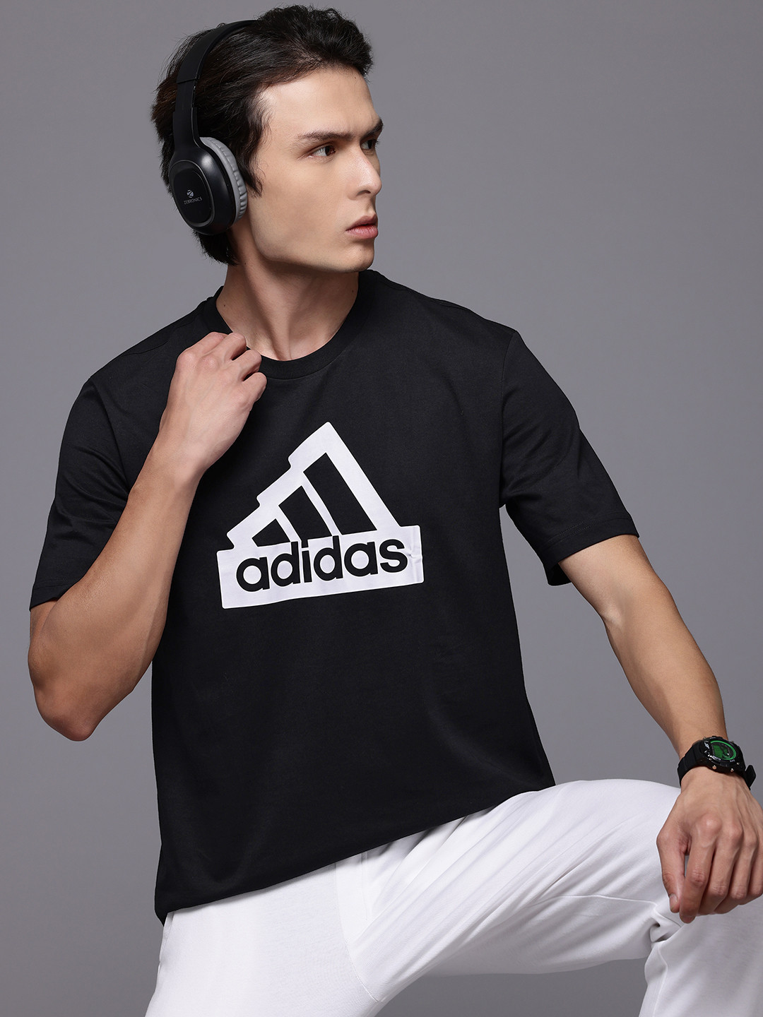 ADIDAS Pure Cotton Outdoor MOD ESS Brand Logo Printed T-shirt