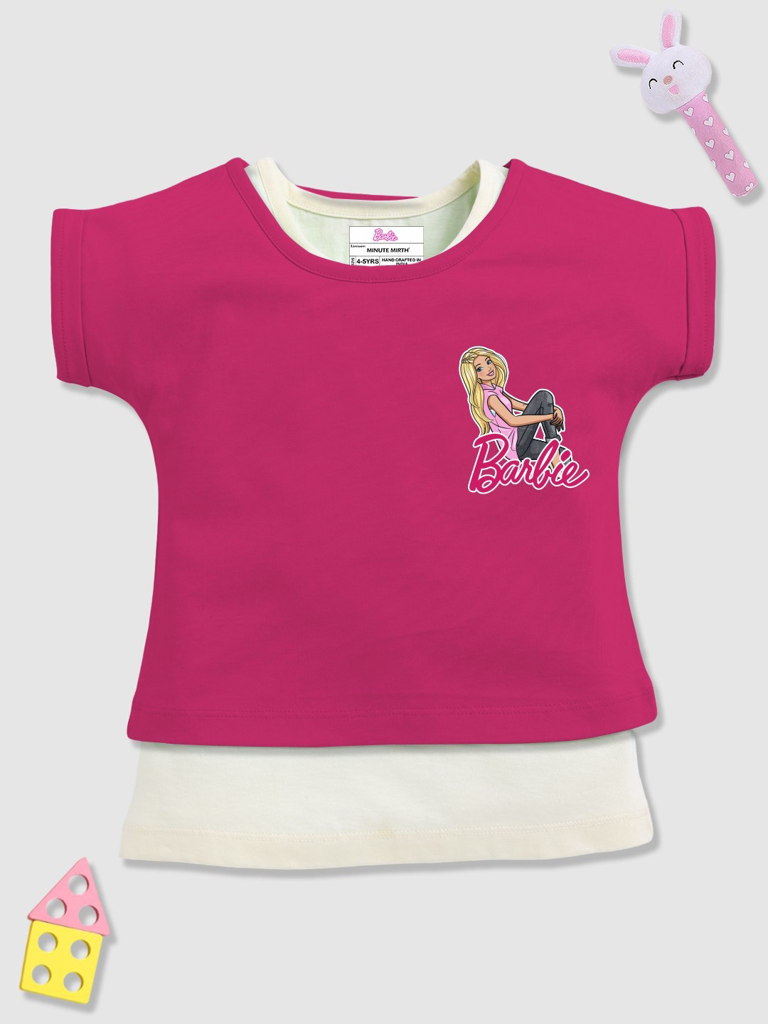 YK X Minute Mirth Barbie Printed Extended Sleeves Cotton Top with Inner Vest