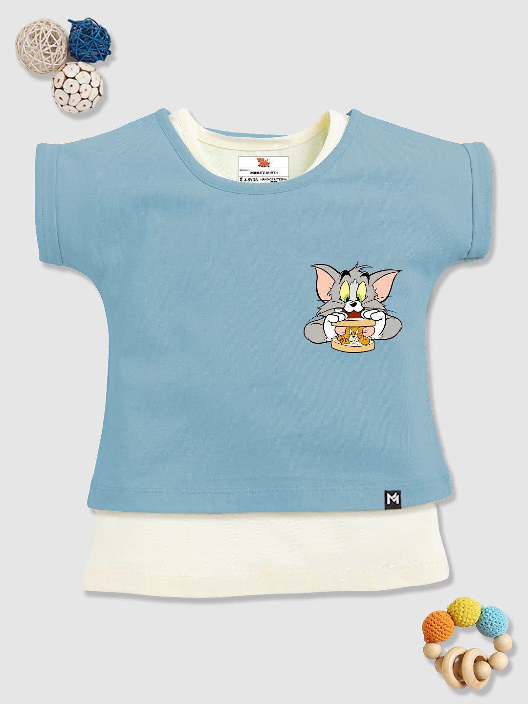 YK X Minute Mirth Tom & Jerry Printed Extended Sleeves Pure Cotton Top with Jersey Tank