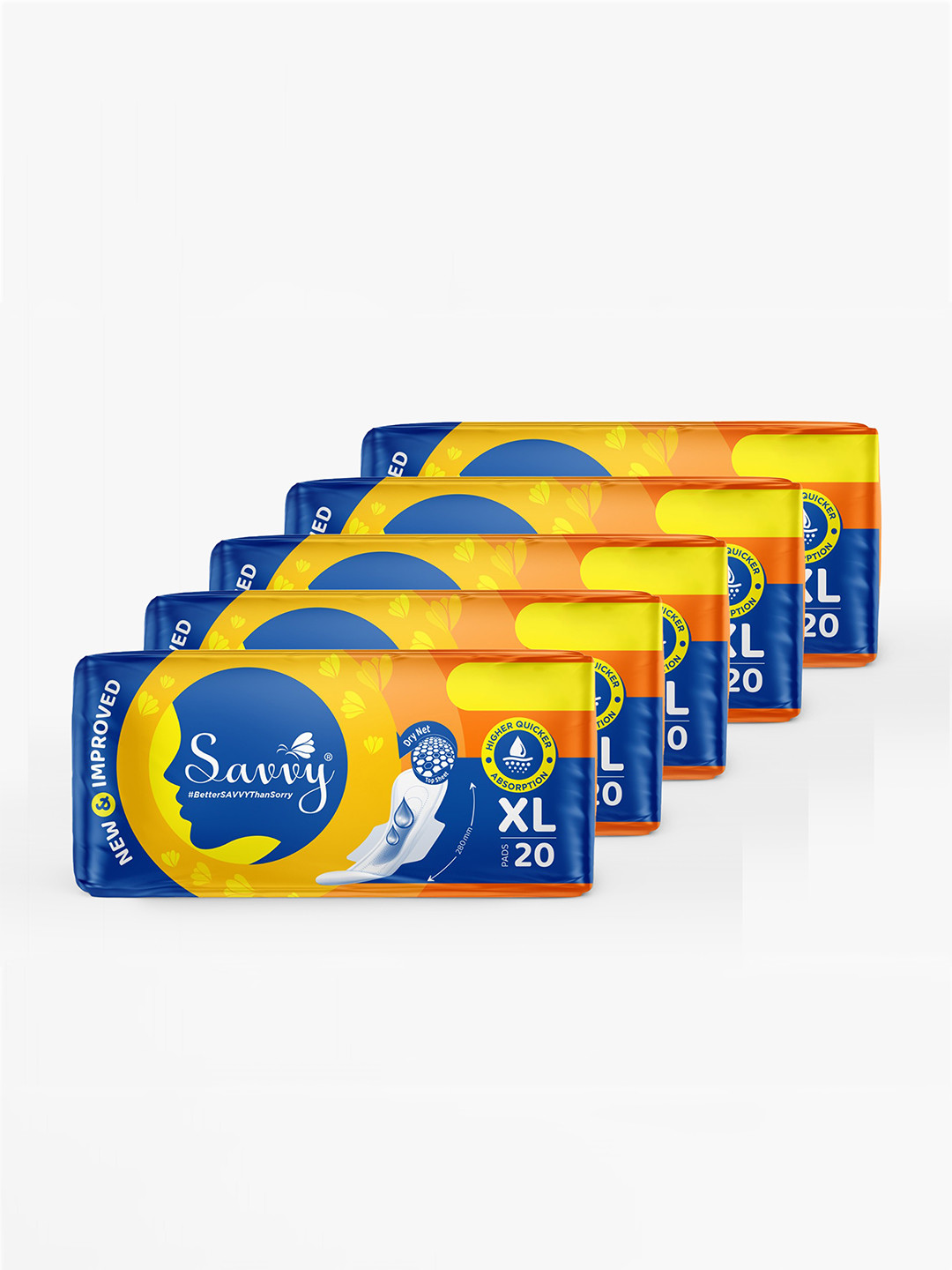 Savvy Maxi Sanitary Napkins Pads - XL Size Wider Wings 100 Pads 280mm