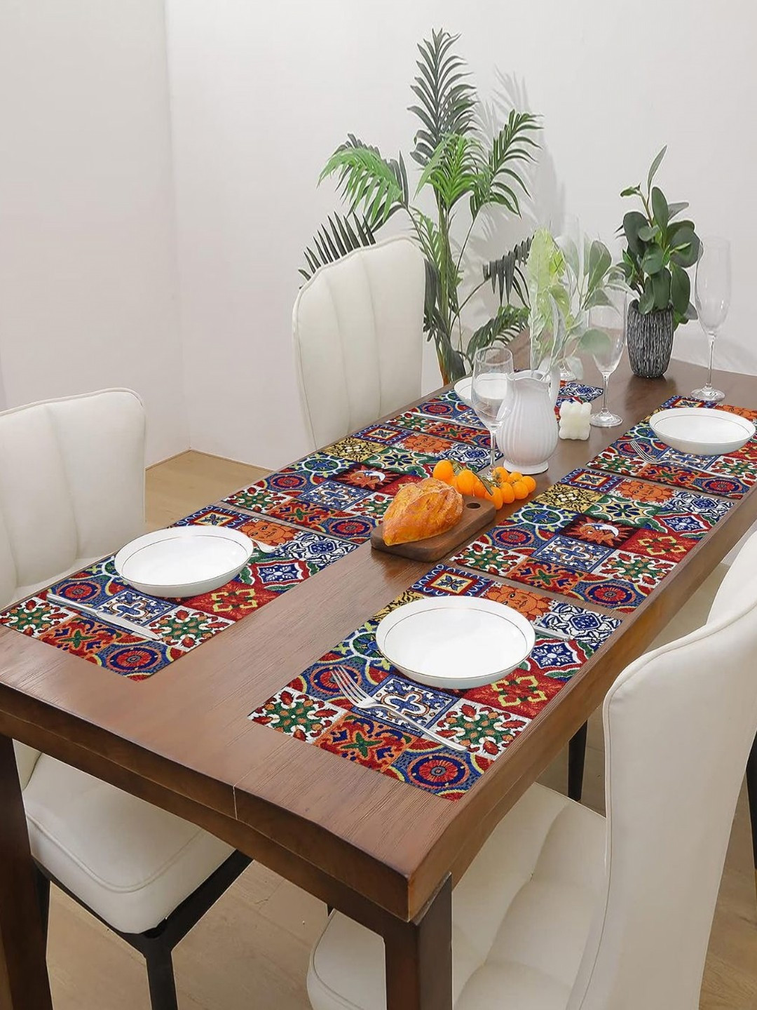 PRAKARTIK Set of 6 Blue & Green Printed Heat Resistant Dining Table Mats