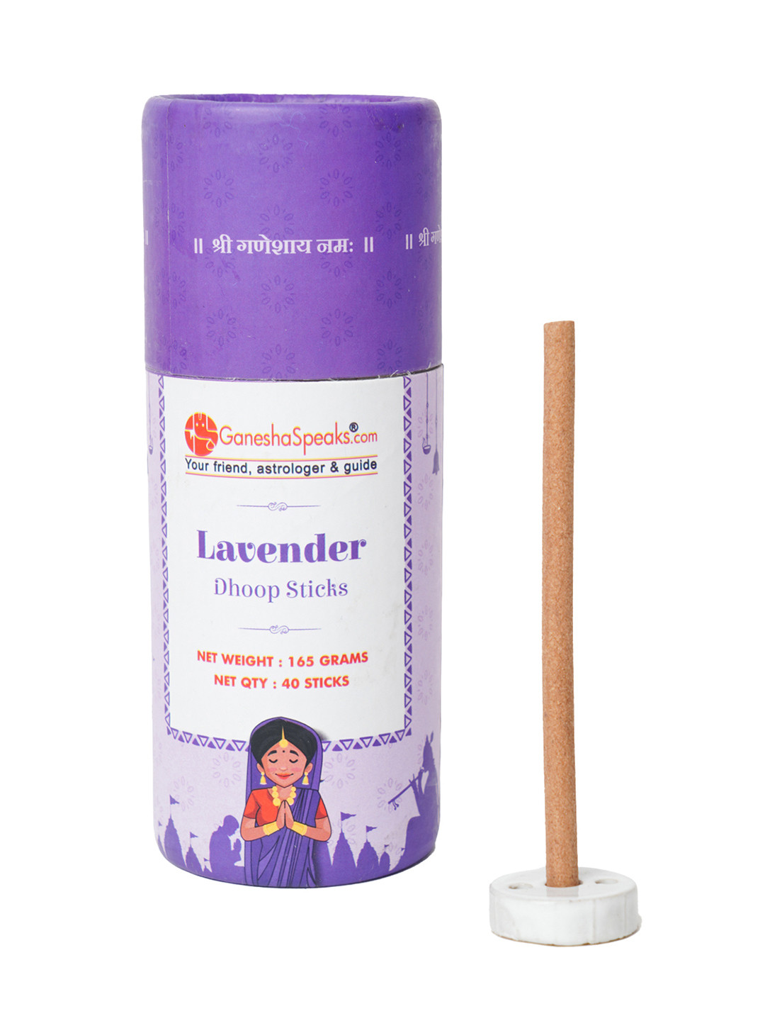 GaneshaSpeaks Lavender & White Wooden Powder Pooja Dhoop Dani Stick