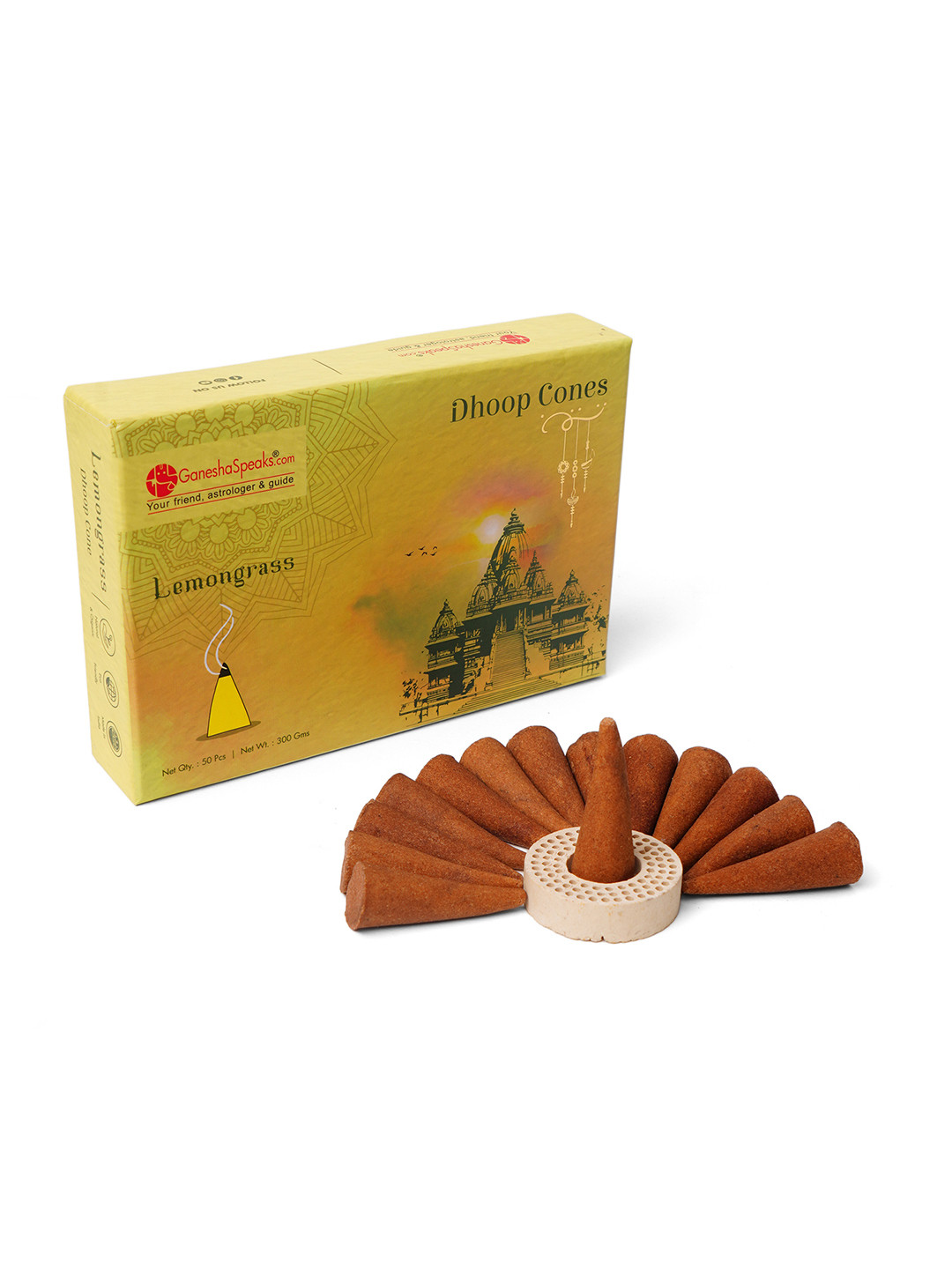 GaneshaSpeaks Brown & Green Wooden Lemongrass Powder Pooja Dhoop Cone