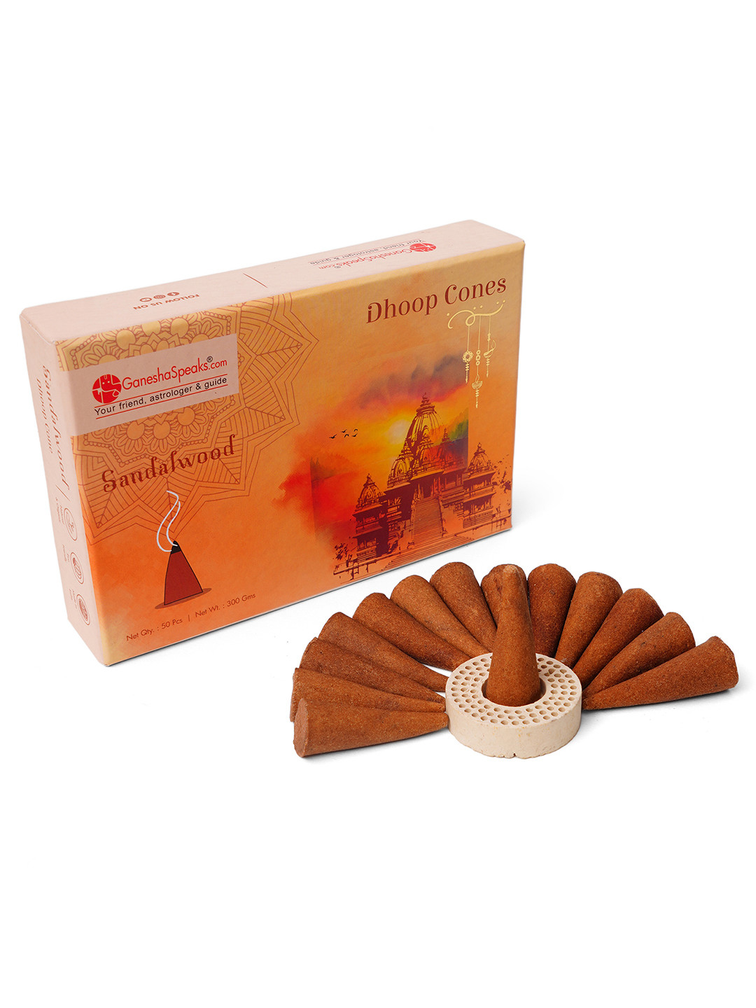 GaneshaSpeaks Brown Wooden Sandalwood Powder Pooja Dhoop Cone