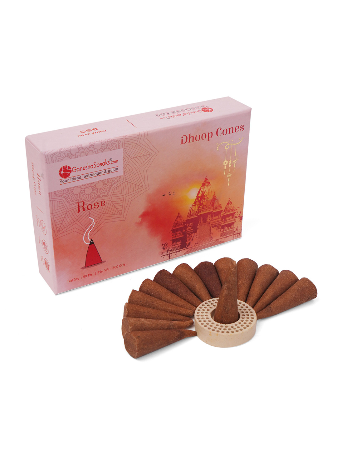 GaneshaSpeaks Brown & Green Wooden Rose Powder Pooja Dhoop Cone