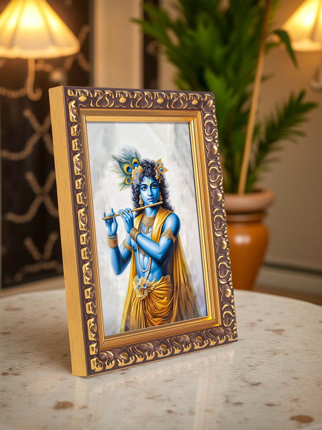 Golden Peacock Copper-Toned & Brown Self Design Table Photo Frame