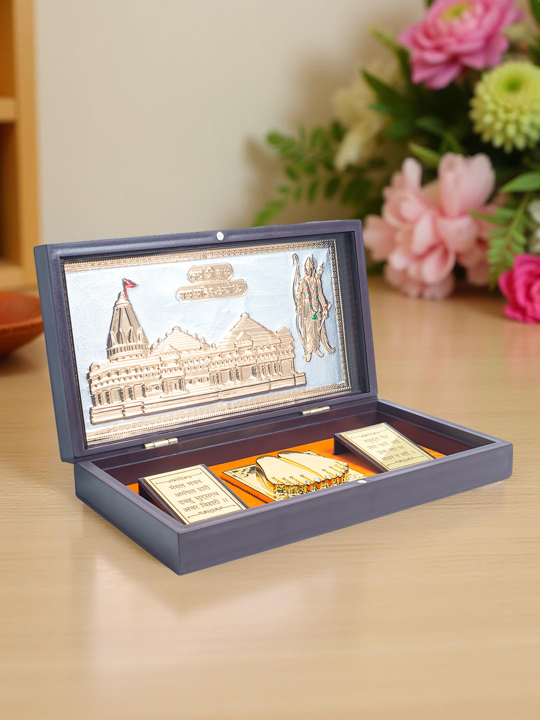 Golden Peacock Brown & Gold-Toned Jay Shri Ram Ayodhya Temple Pooja Box