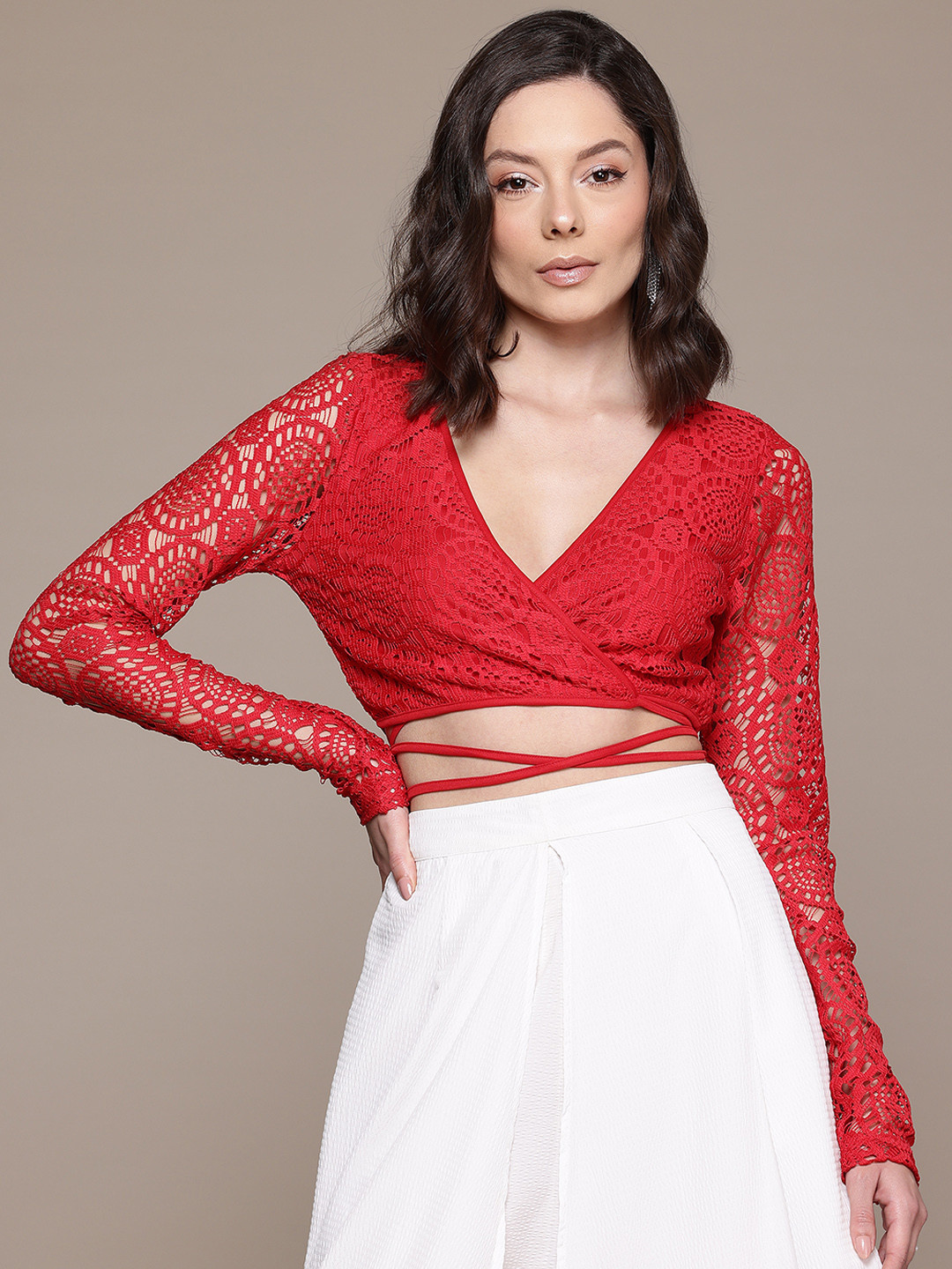 bebe Dose of Vitamin Criss-Cross Tie-Up Wrap Crop Top