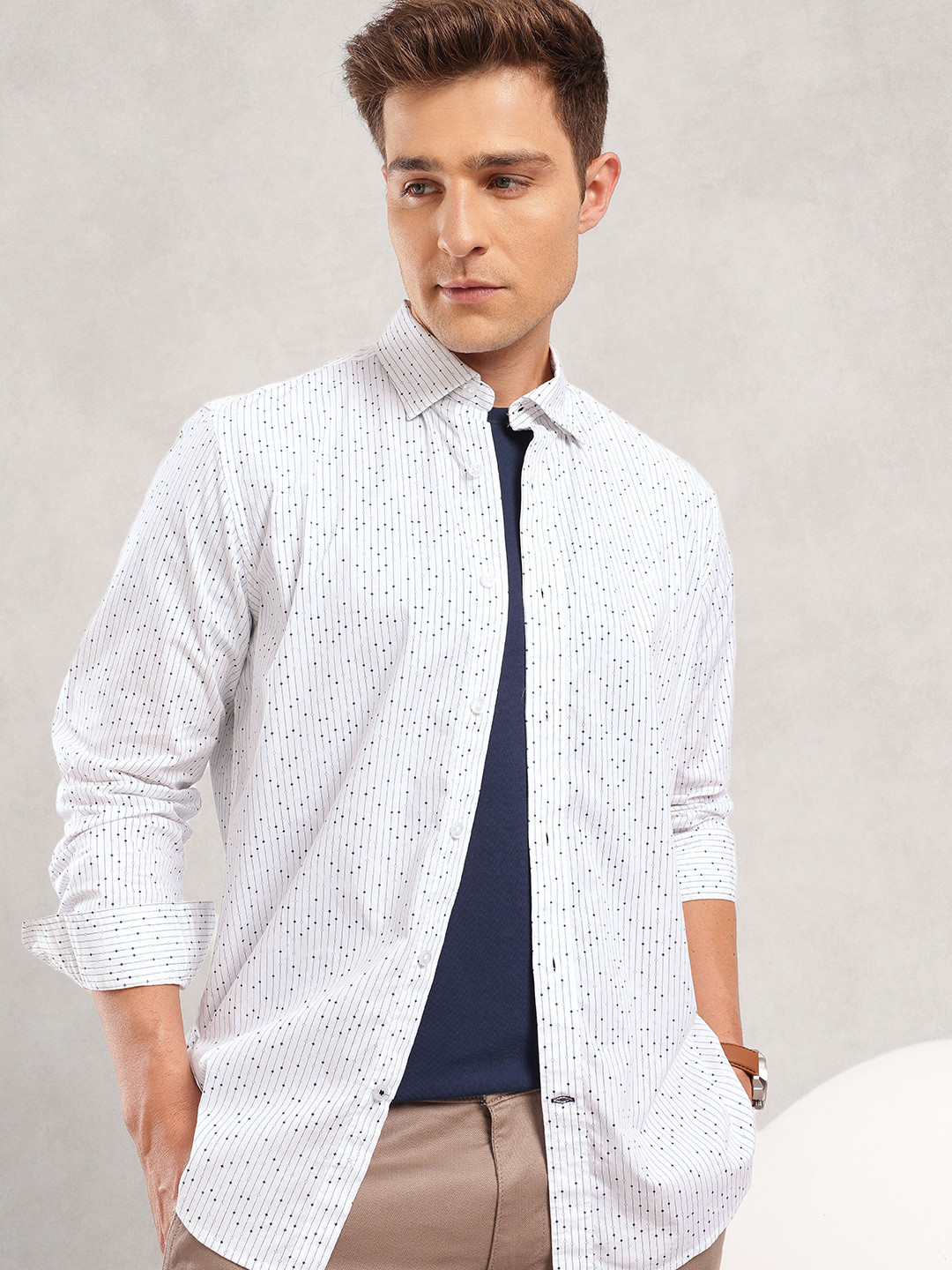 Nautica Striped Geometric Printed Classic Fit Casual Shirt
