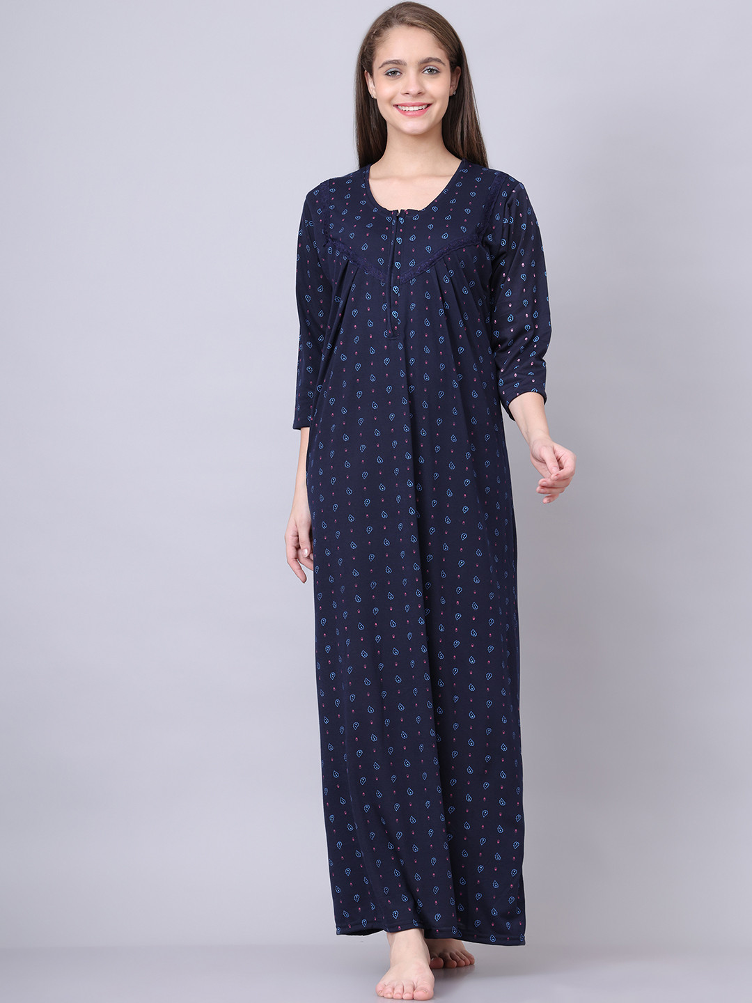 Aartej Women Navy Paisley Print Nighty