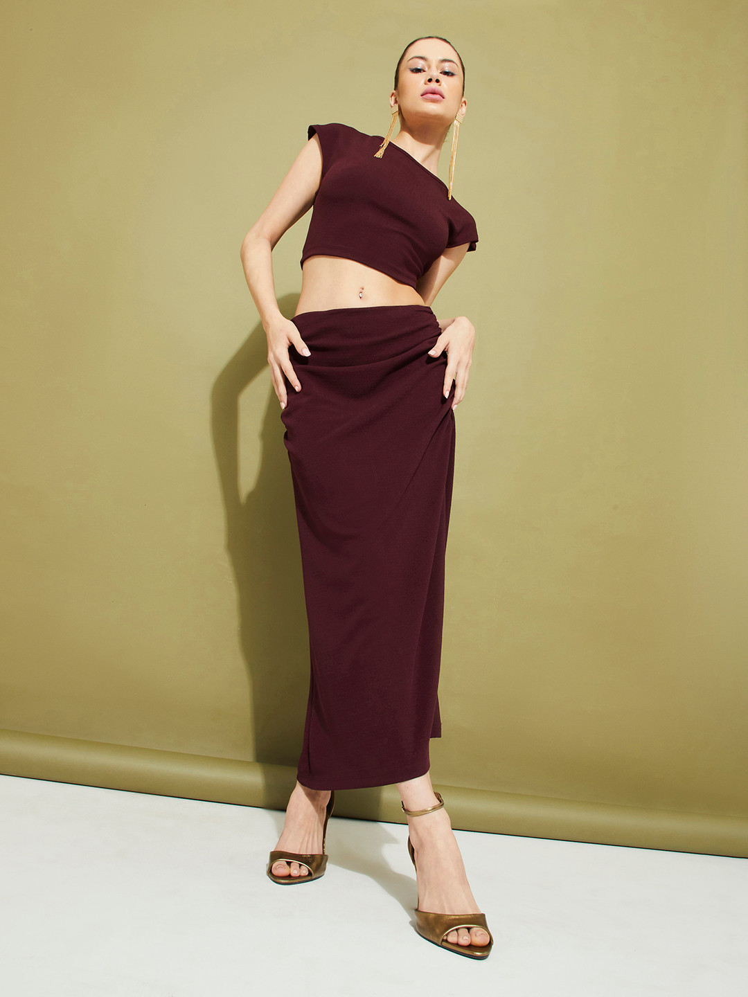 DressBerry Modern Minimalism Crop Top with Ruched Midi Skirt Co-Ord Set