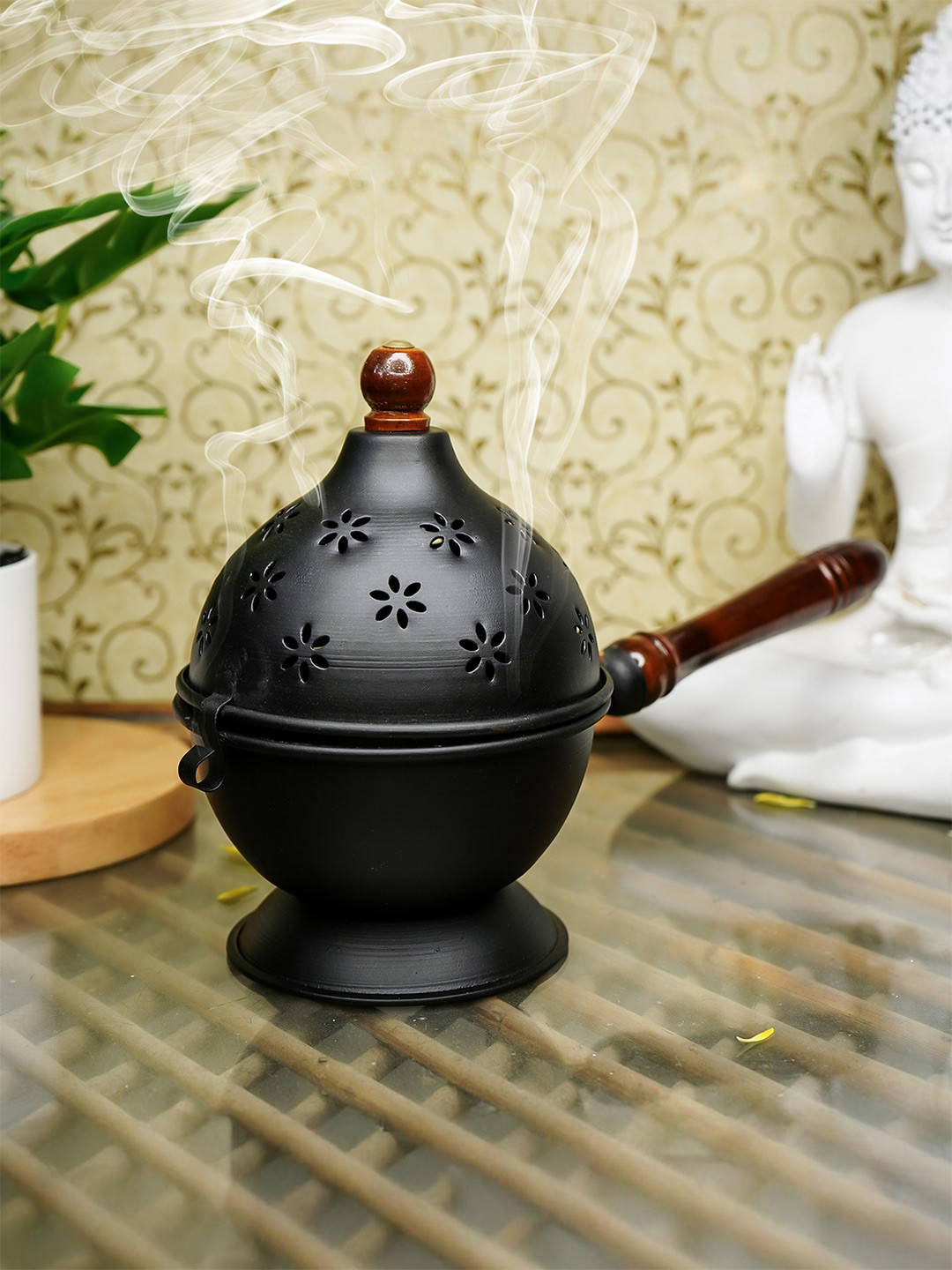 Ekhasa Black Metal Dhoop Dani & Burner Holder Stand