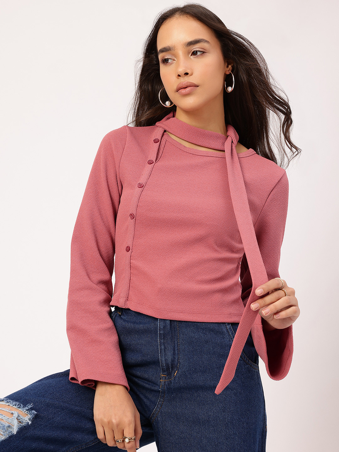 DressBerry Button Detail Scarf Neck Top