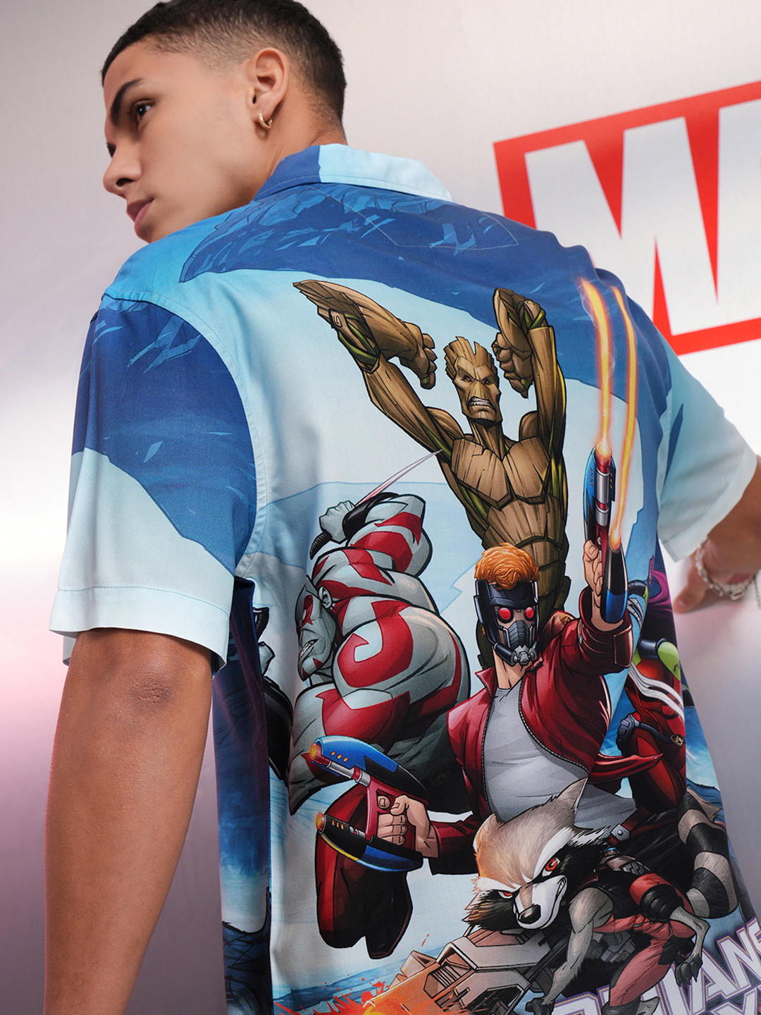 HIGHLANDER Marvel Men Gaurdians Of The Galaxy Printed Cuban Collar Viscose Relaxed Shirt