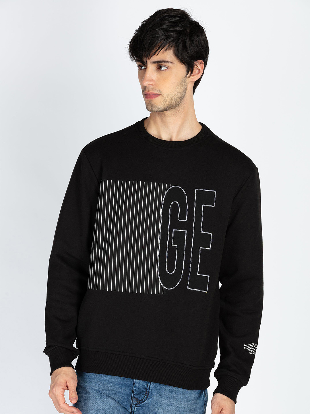 Status Quo Men Typography Printed Pullover Cotton Sweatshirt