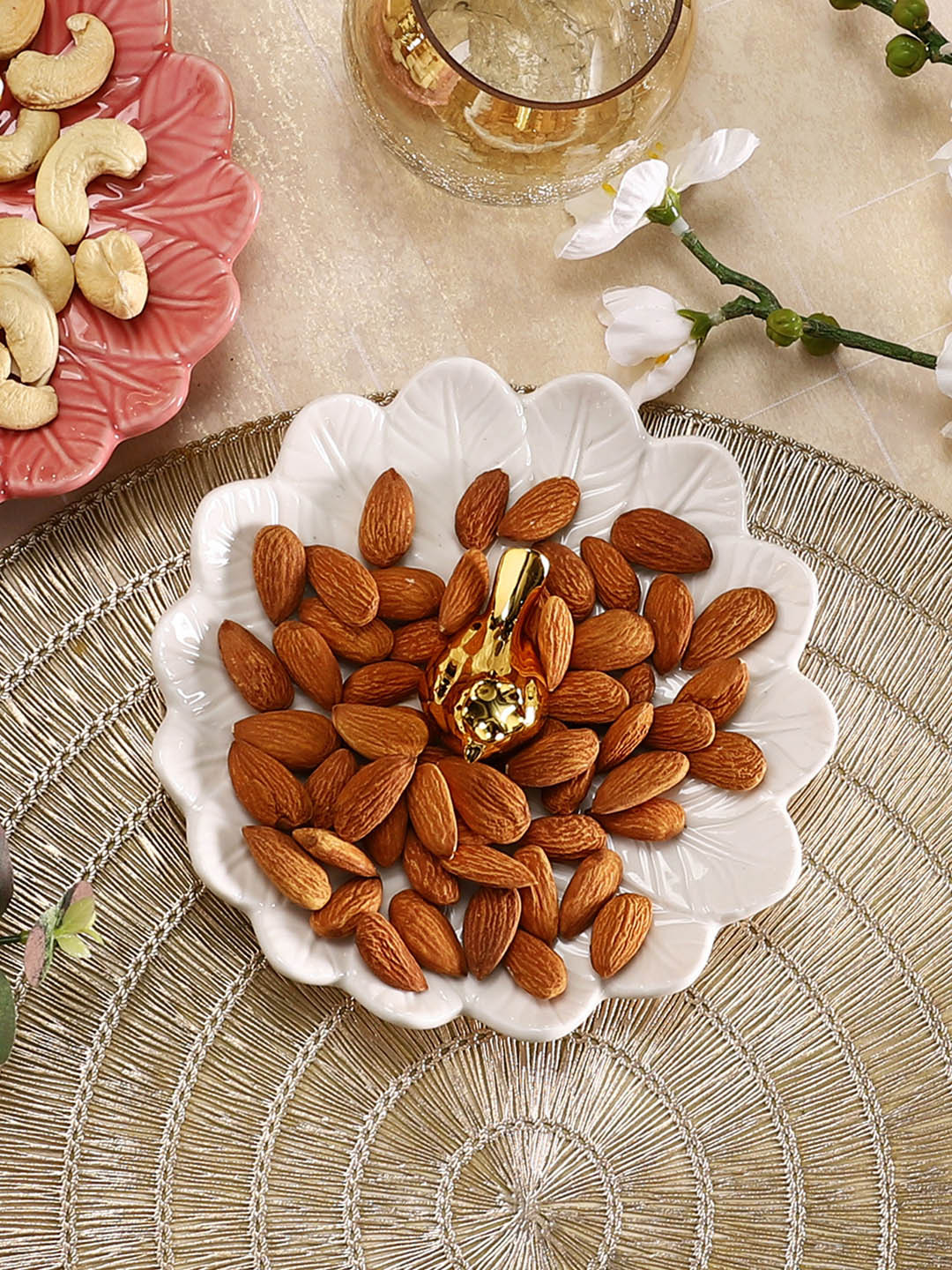 TAYHAA White & Gold Toned Ceramic Food Platter