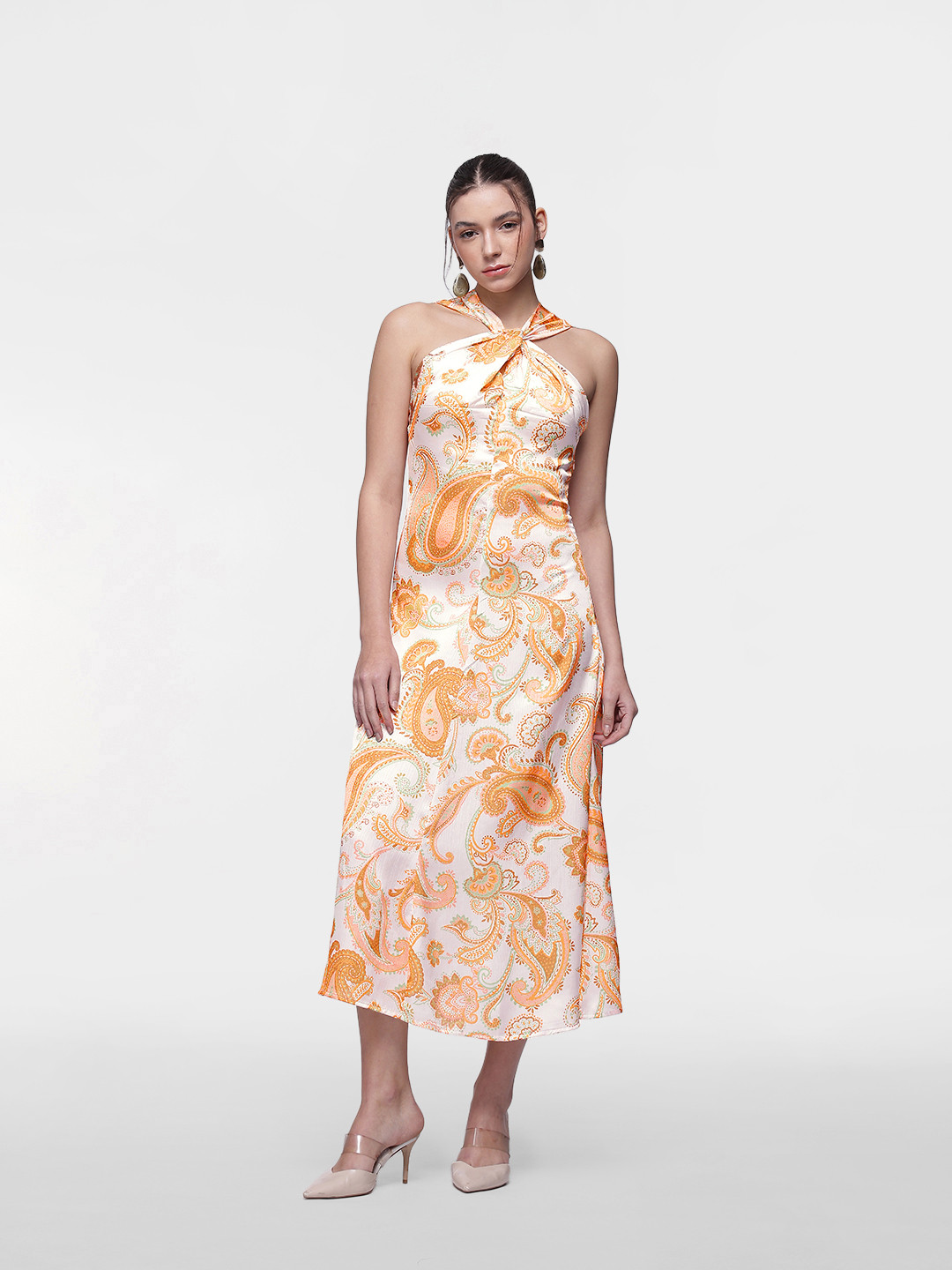 French Connection Ethnic Motifs Printed Halter Neck A-Line Midi Dress