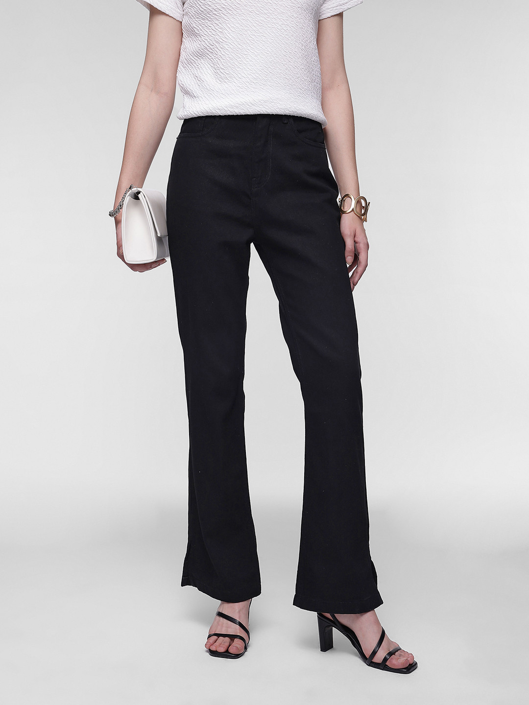 French Connection Women Mid-Rise Pure Cotton Regular Fit Jeans with Side Slits