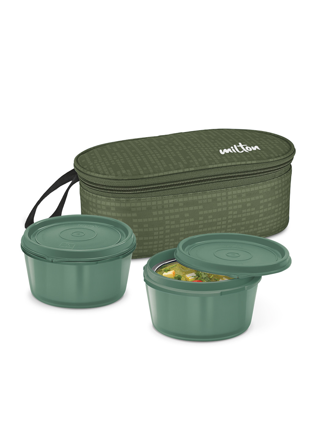 Milton Graze 2Pcs Green Inner Steel Microwave Safe Containers Lunch Box With Jacket 320 ml