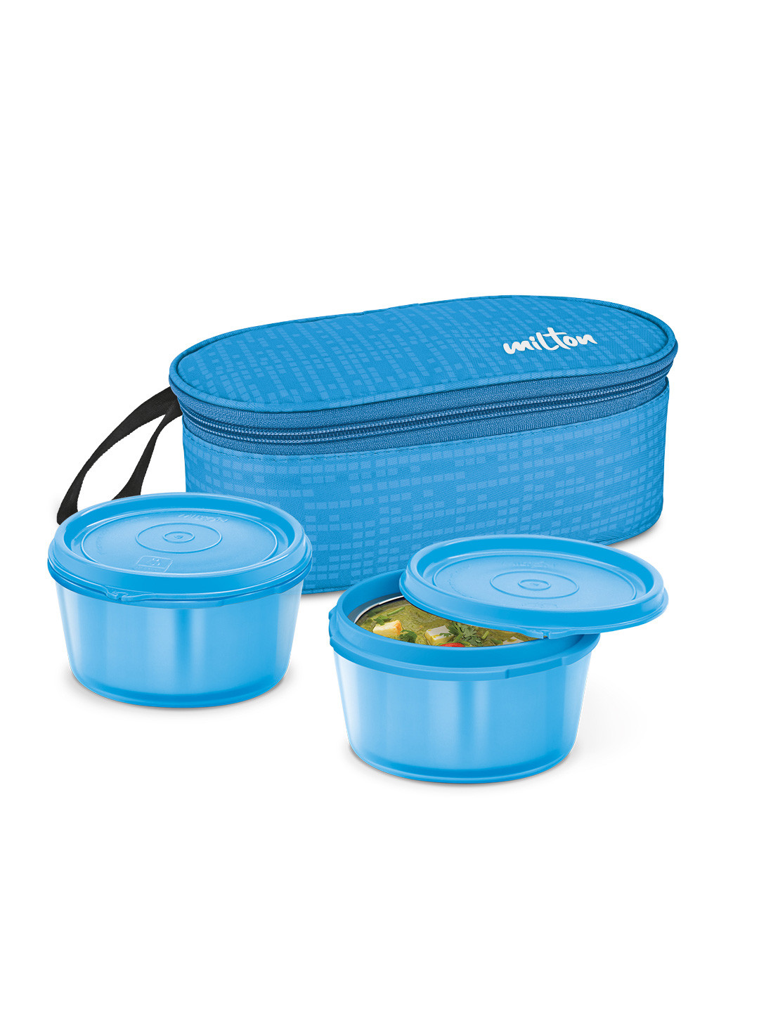 Milton Graze 2 Pcs Blue Inner Steel Microwave Safe Containers Lunch Box With Jacket 320 ml