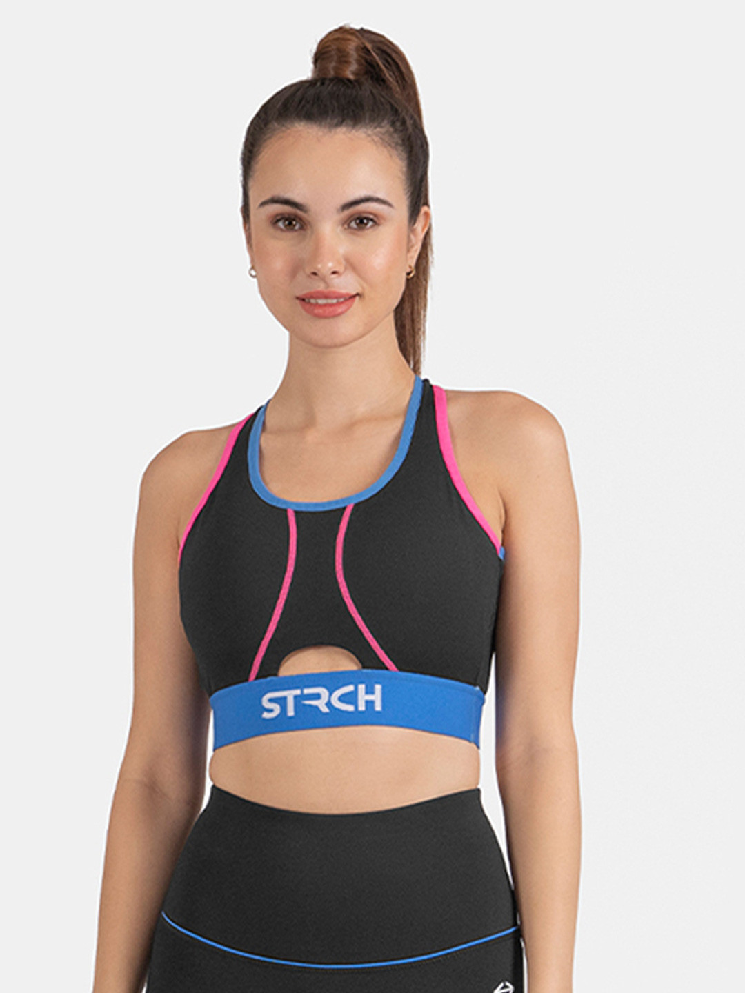 STRCH Colourblocked Cut and Sew Medium Coverage Workout Bra