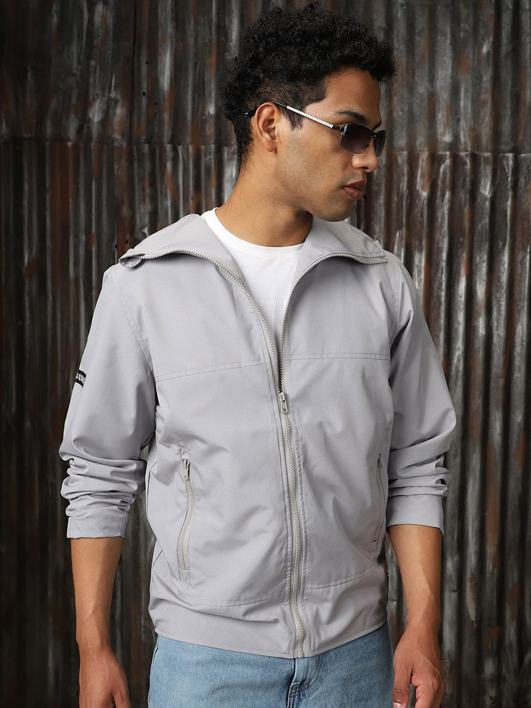 High Star Men Windcheater Light Winters Hooded Bomber With Badge Detail Jacket