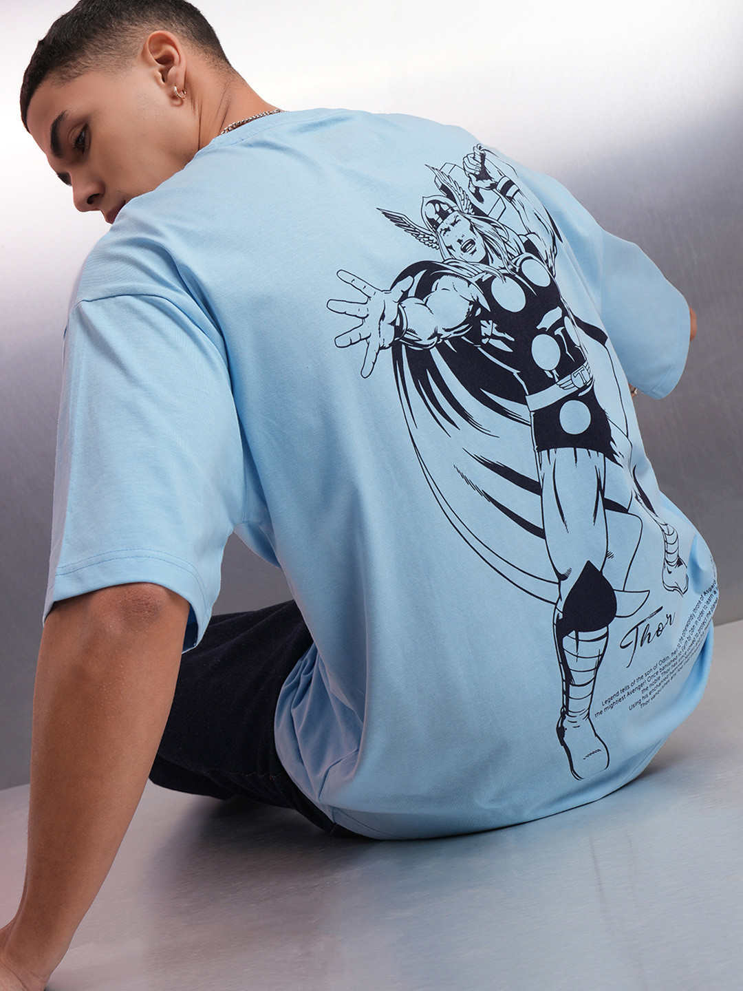 HIGHLANDER Men Thor Light Printed Oversized Drop Shoulder Sleeves Cotton Tshirt