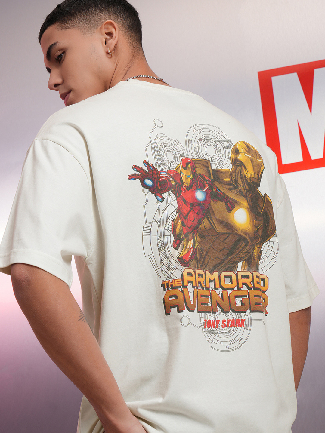 HIGHLANDER Marvel Men iron Man Round Neck Oversized Drop Shoulder Tshirt