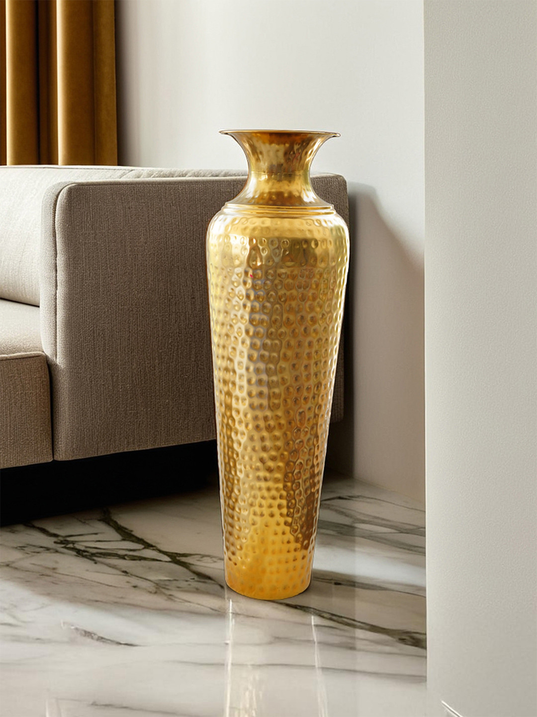 Nostrae by Ekhasa Gold Toned Hammered Tall Flower Vase