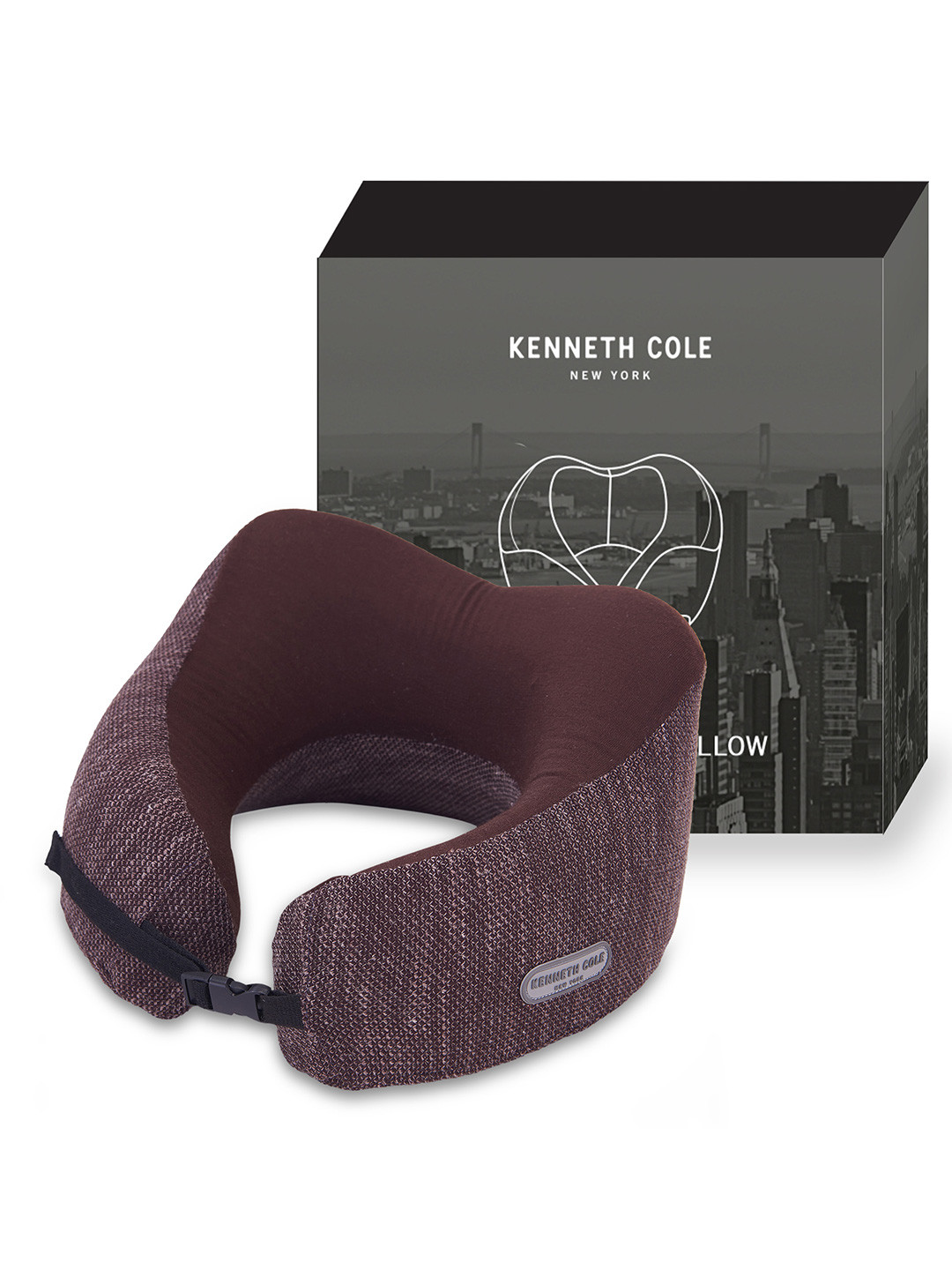 Kenneth Cole Brown Solid Cotton Lightweight Firm Cotton Travel Pillow-11 x 24 x 23 cm