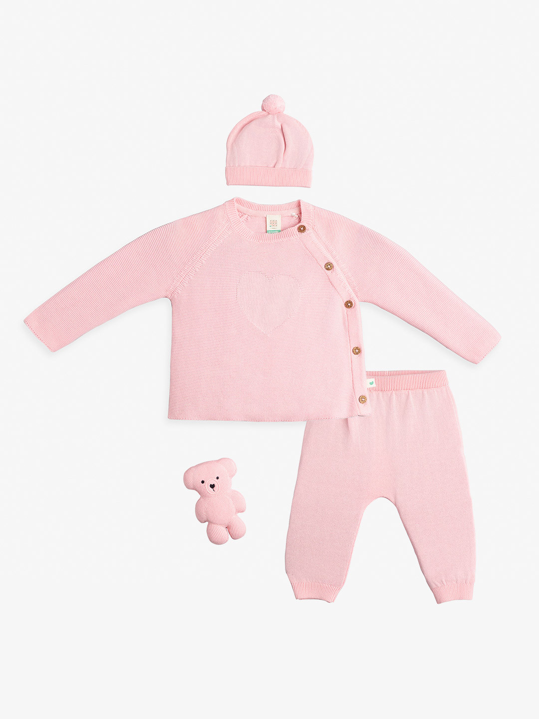Ed-a-Mamma Baby Girls Round Neck Pure Cotton Sweater With Jogger With Beanie Cap With Toy