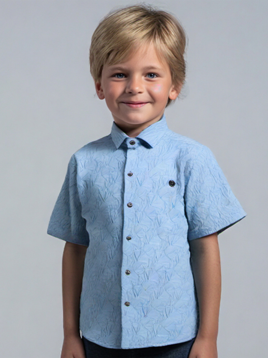 MashUp Boys Classic Spread Collar Textured Cotton Casual Shirt