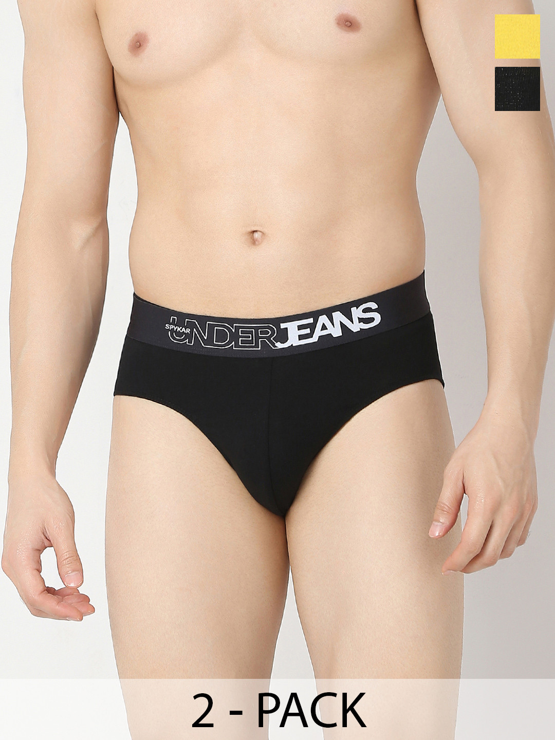 UnderJeans by Spykar Men Mid-Rise Basic Briefs UJNRPBC055YELLOWBLACK-YELLOW_BLACK