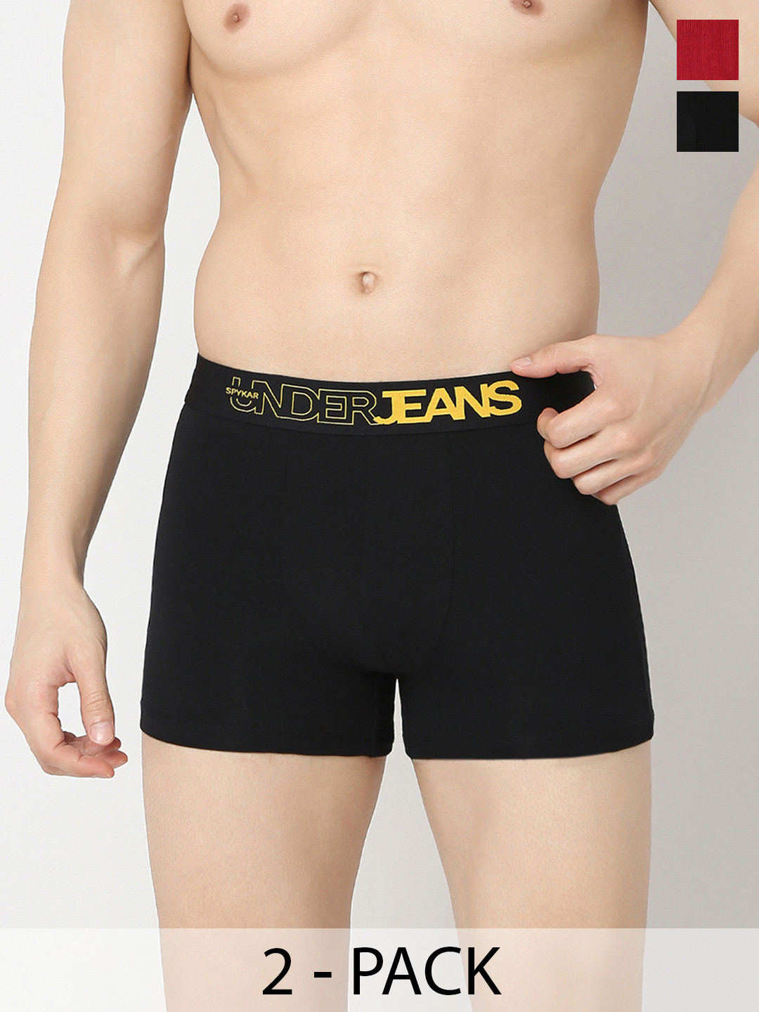 Underjeans by Spykar Mid-Rise Trunks UJERPTC056BlackMaroon-Black_Maroon