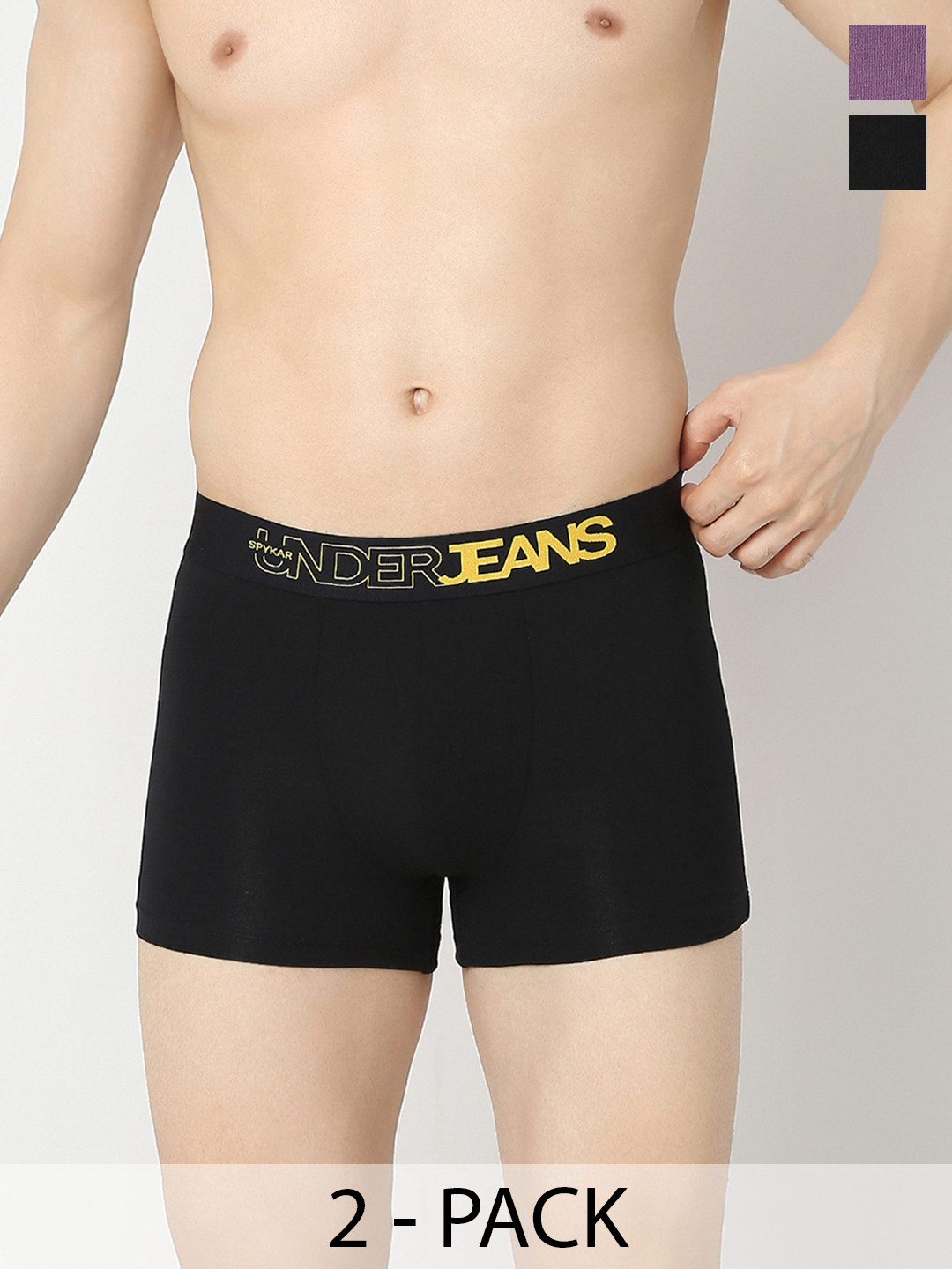 Underjeans by Spykar Men Mid-Rise Trunks UJERPTC056DULLPURPLEBLACK-DULLPURPLEBLACK