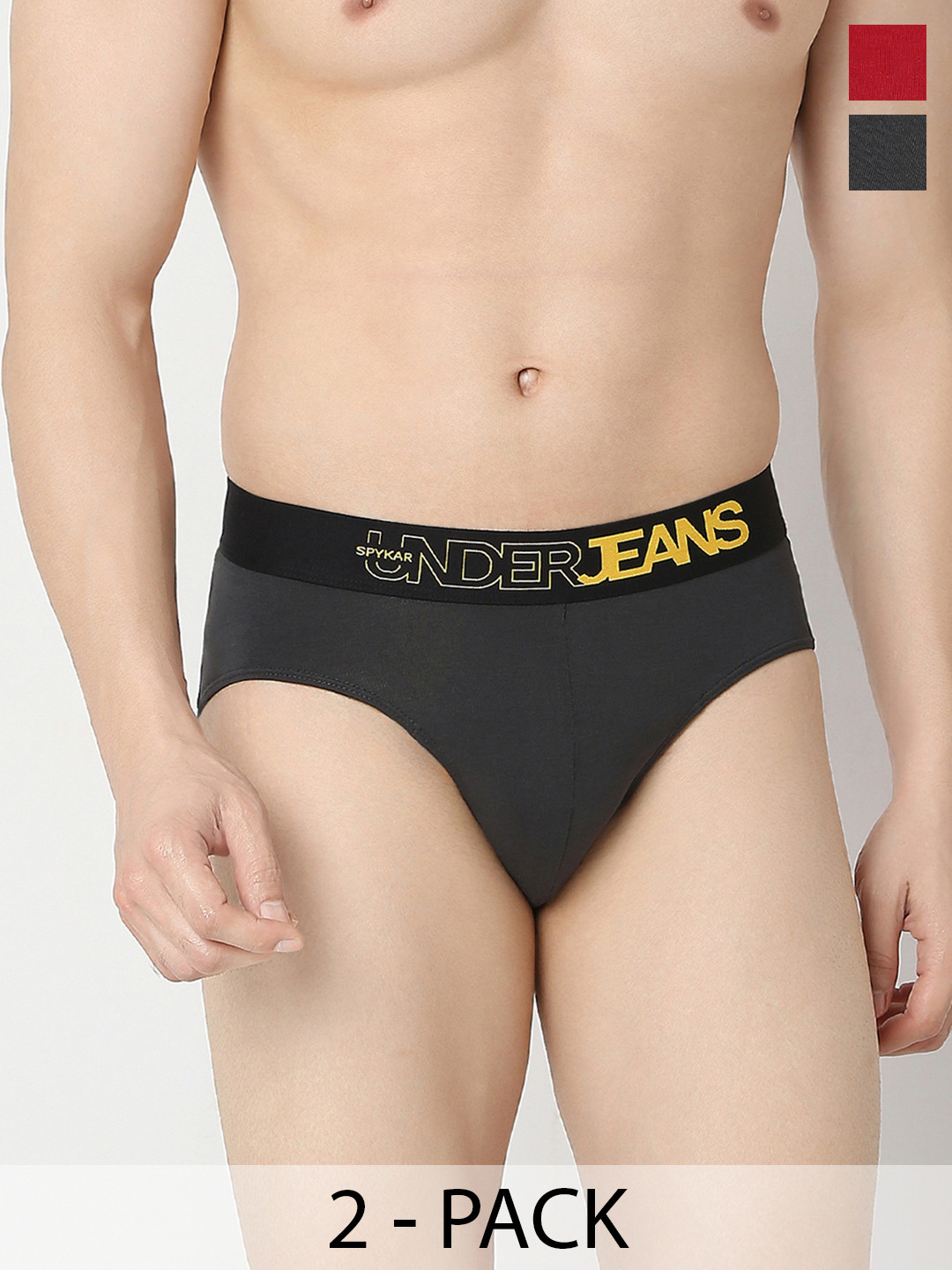 UnderJeans by Spykar Men Mid-Rise Basic Briefs UJERPBC055MAROONDKGREY-MAROON_DK.GREY