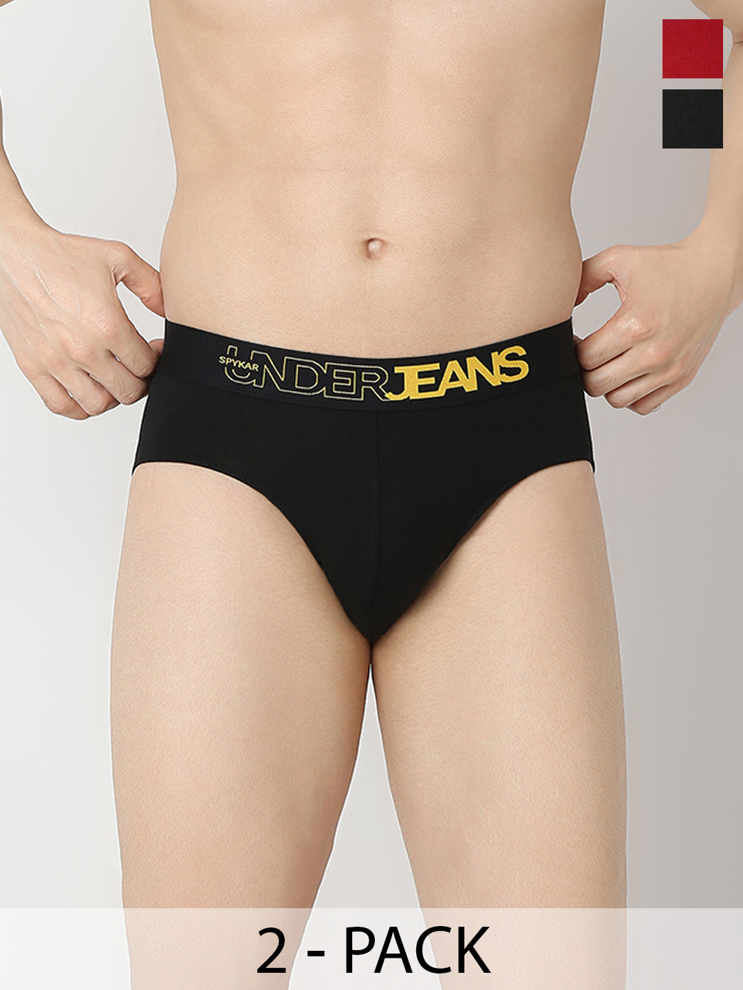 Underjeans by Spykar Men Brand Logo Detail Basic Briefs UJNRPBC055BlackMaroon