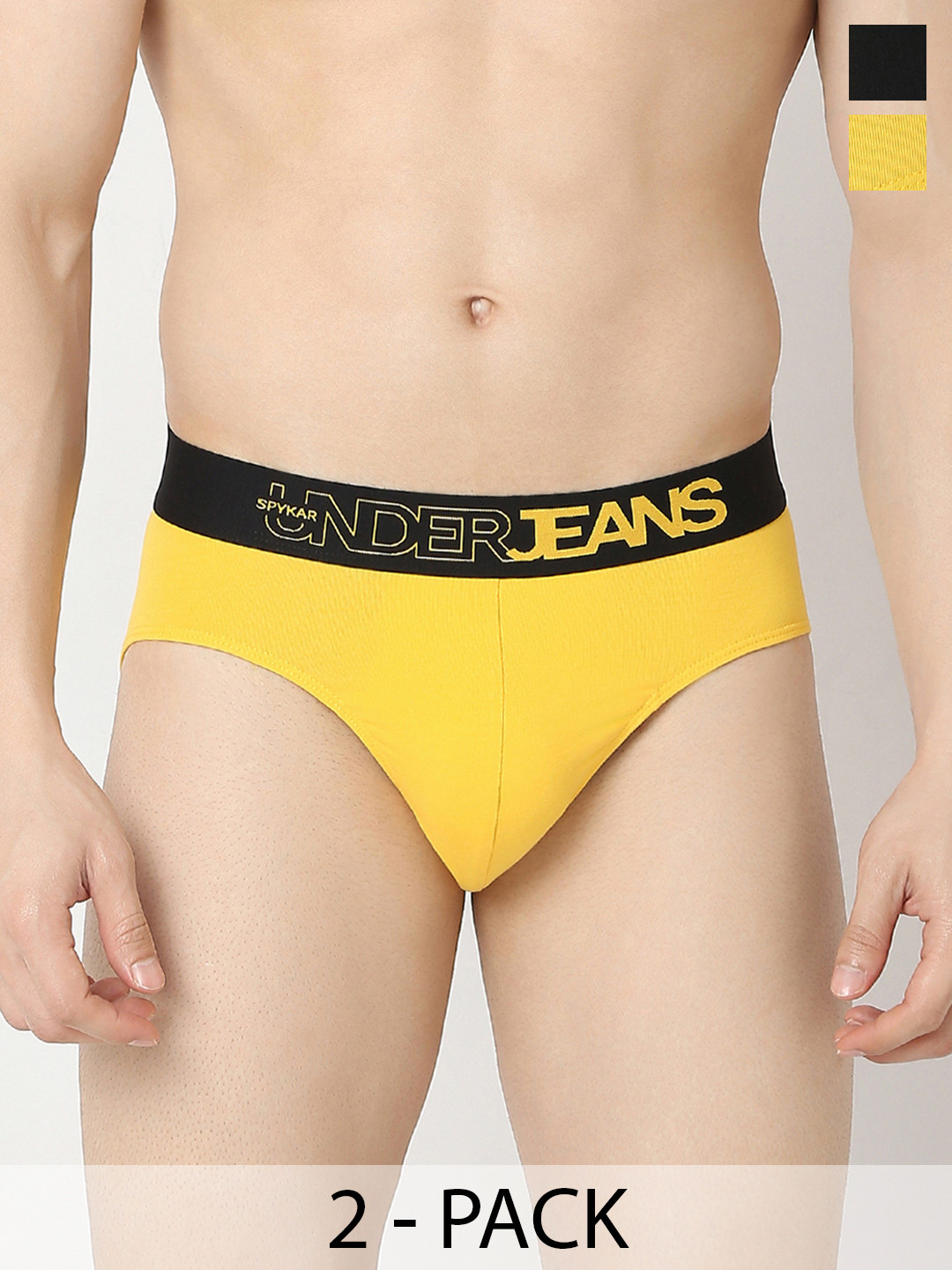 UnderJeans by Spykar Brand Logo Mid-Rise Basic Briefs UJERPBC055YELLOWBLACK-YELLOW_BLACK