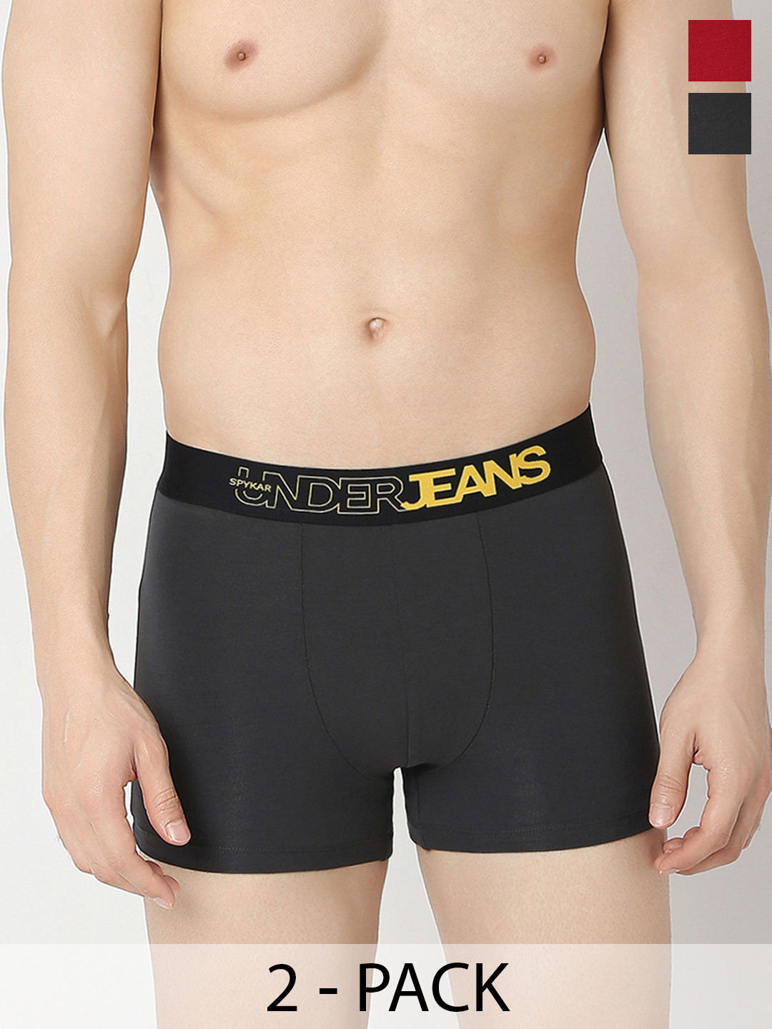 UnderJeans by Spykar Pack Of 2 Men Mid Rise Trunk UJERPTC056MAROONDKGREY-MAROON_DK.GREY