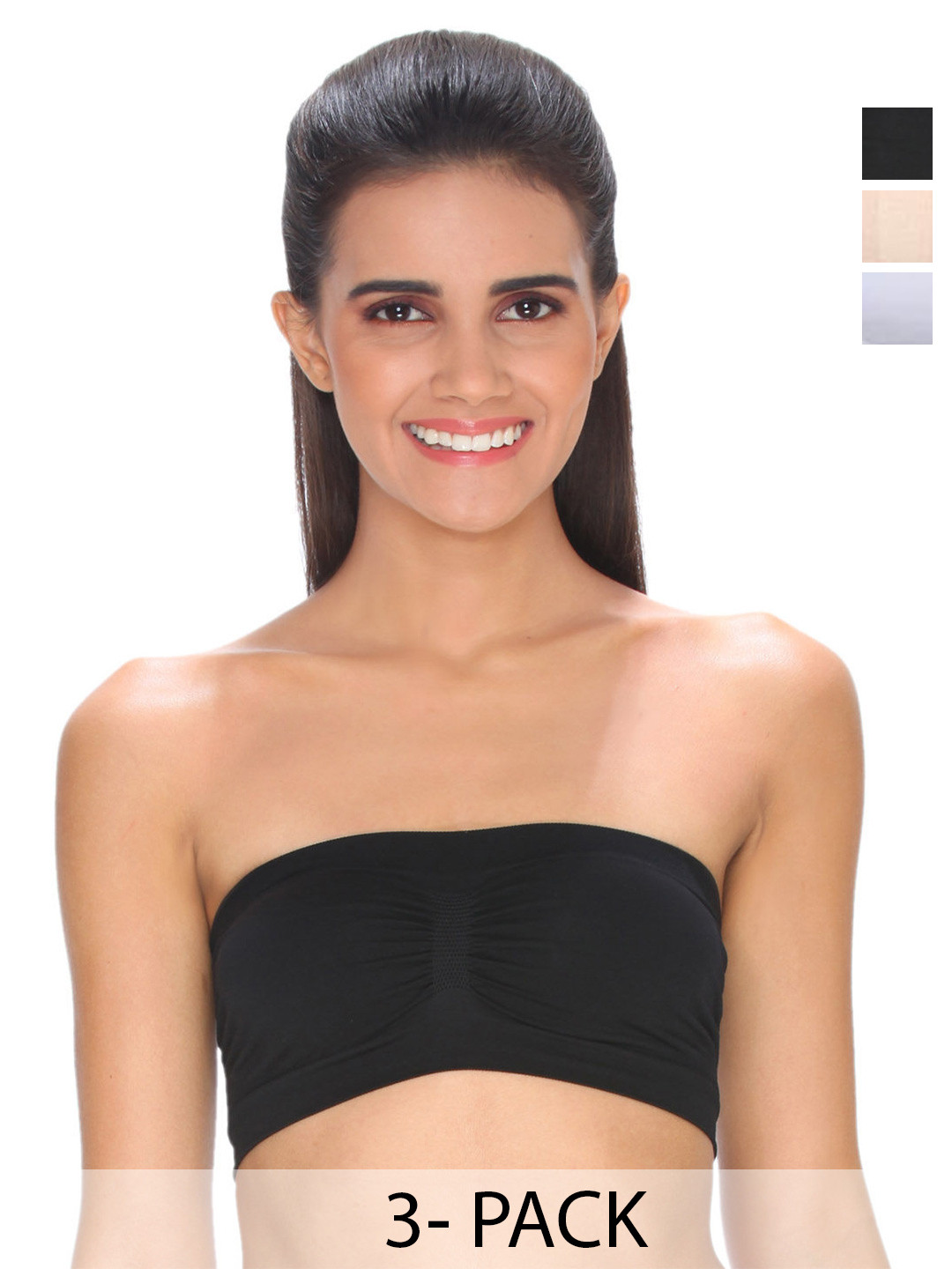 ComfyStyle Pack Of 3 Wire Free Non Padded Stretchable Bra- P3_TUBE_BEI_BLA_WHI_28-Multi