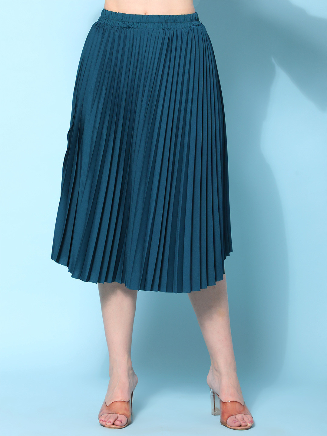 NE STYLE Women Flare Accordion Pleats Midi Skirt