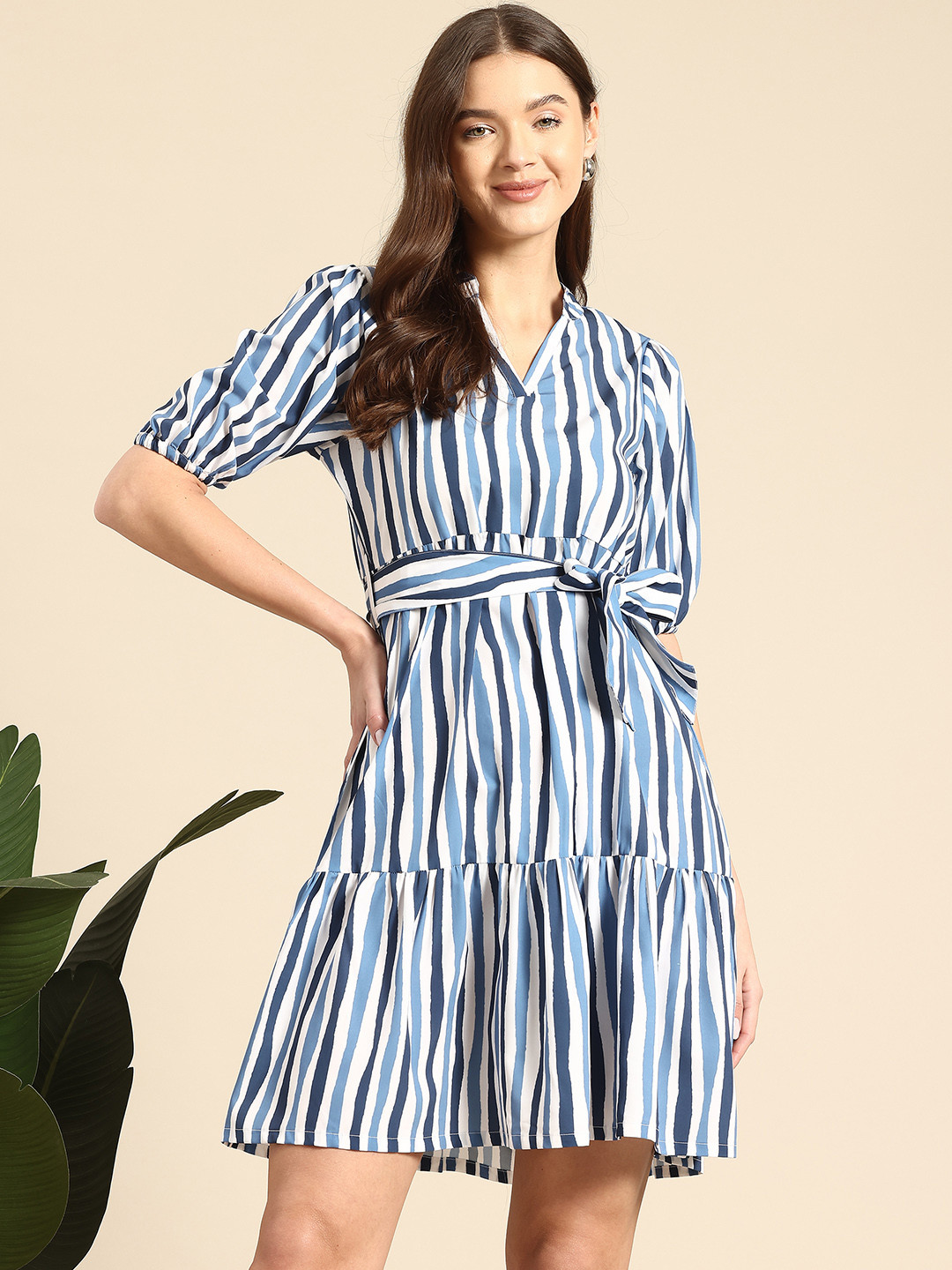 Mast & Harbour Dress Striped Shirt Style Dress Comes With a Belt