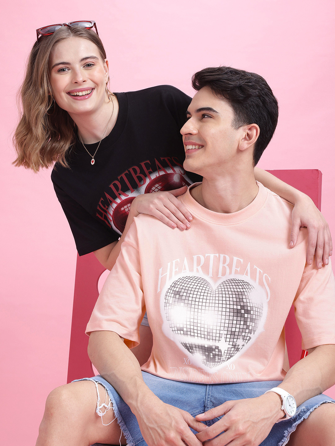 Mast & Harbour Twin Collection Printed Drop-Shoulder Sleeves Relaxed T-shirt