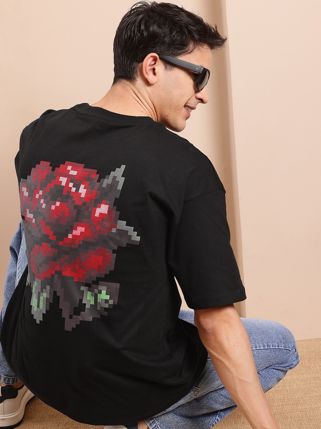 Mast & Harbour Floral Back Printed Drop-Shoulder Sleeves T-shirt