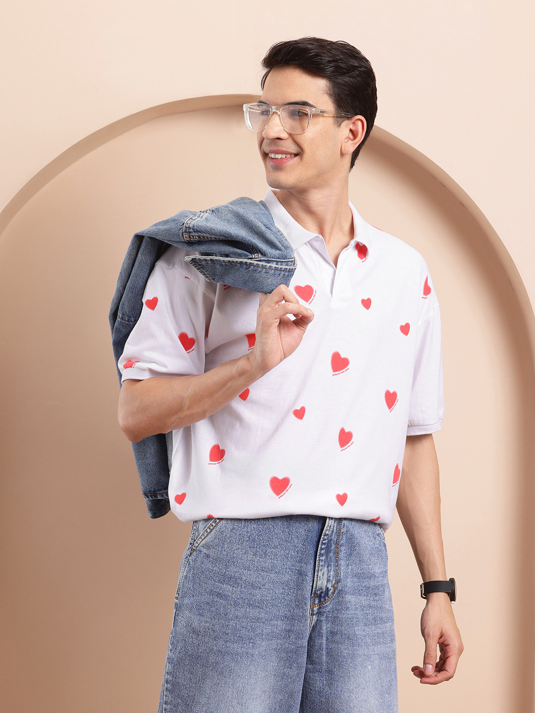 Mast & Harbour Valentine Collection Printed Polo Collar Drop-Shoulder Sleeves T-shirt