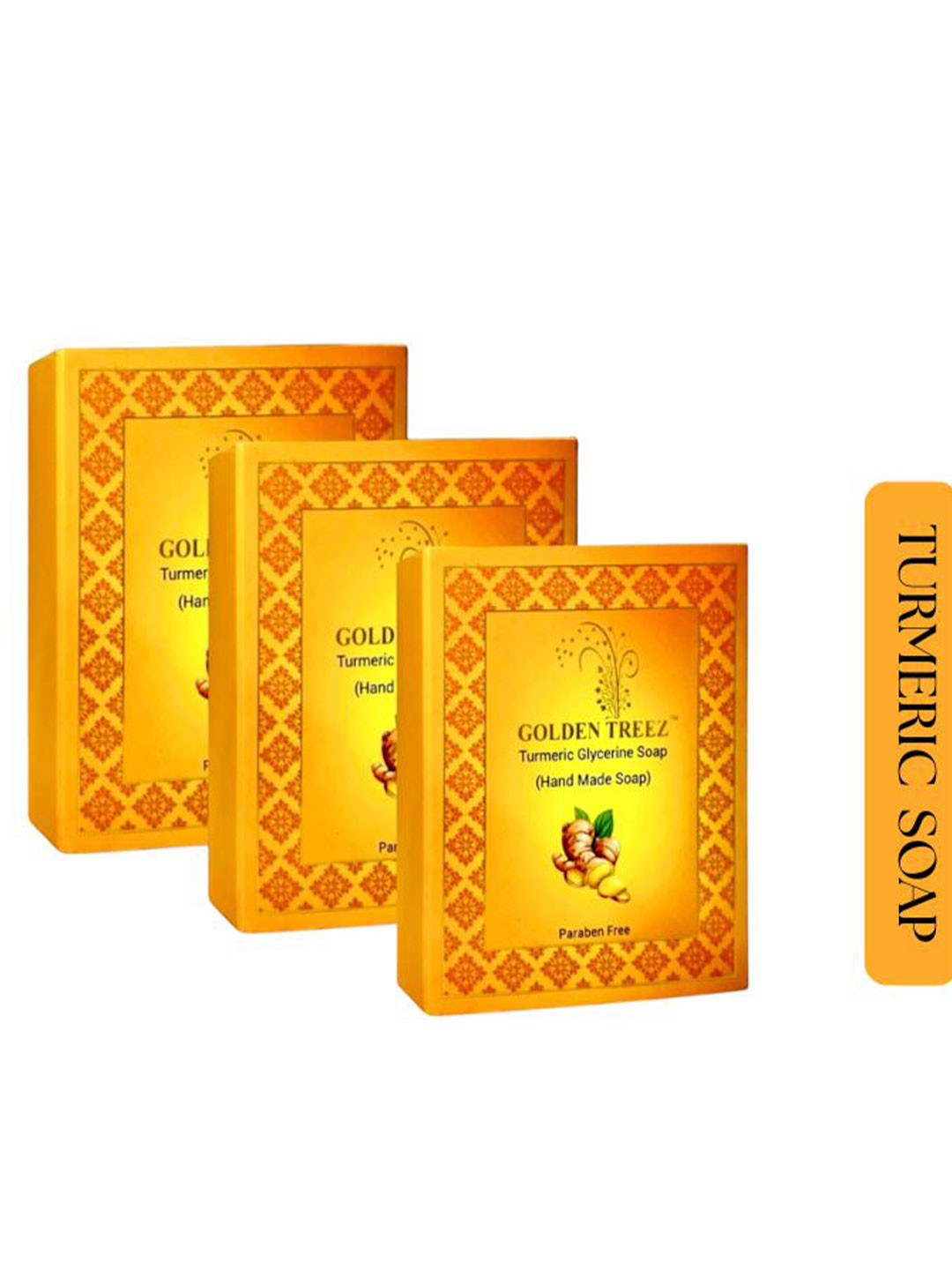 Golden Treez Pack of 3 Handmade Turmeric Bathing soap for Tan, pimple removal - 115ml Each