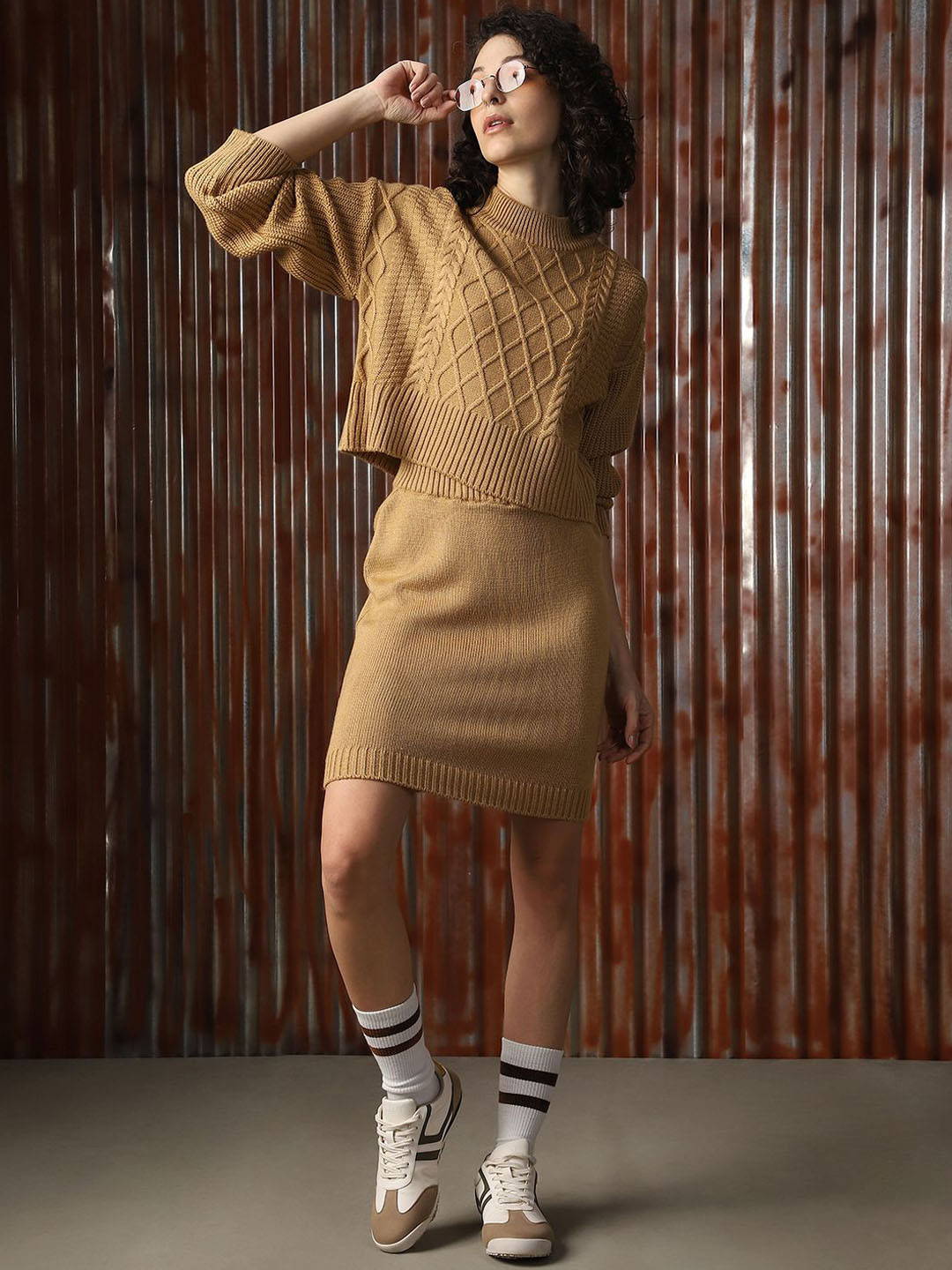 High Star Women cable knit top With Sikrt Co Ords Set