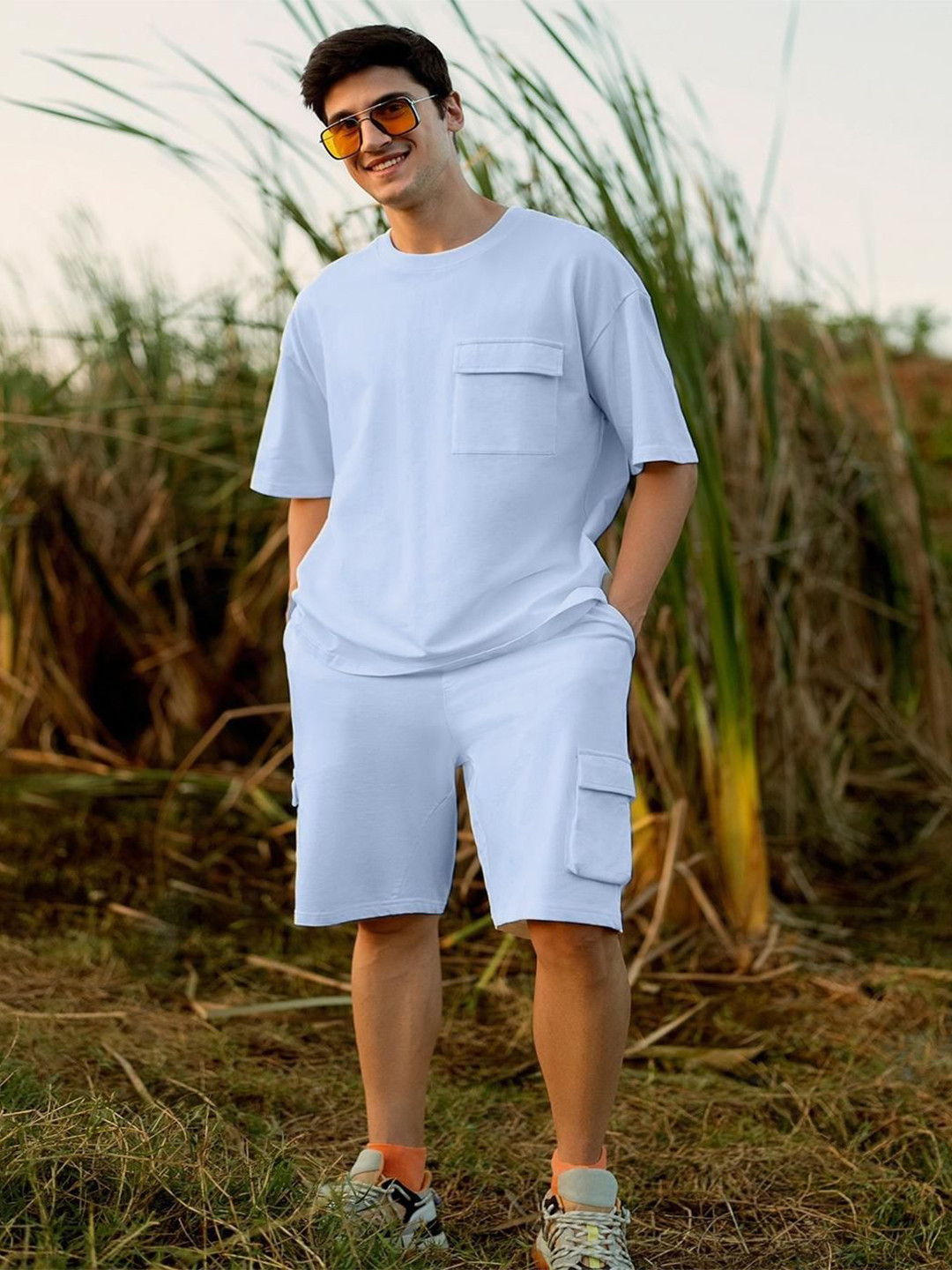 NOBERO Pure Cotton Oversized T-Shirt With Shorts Co-ord Set