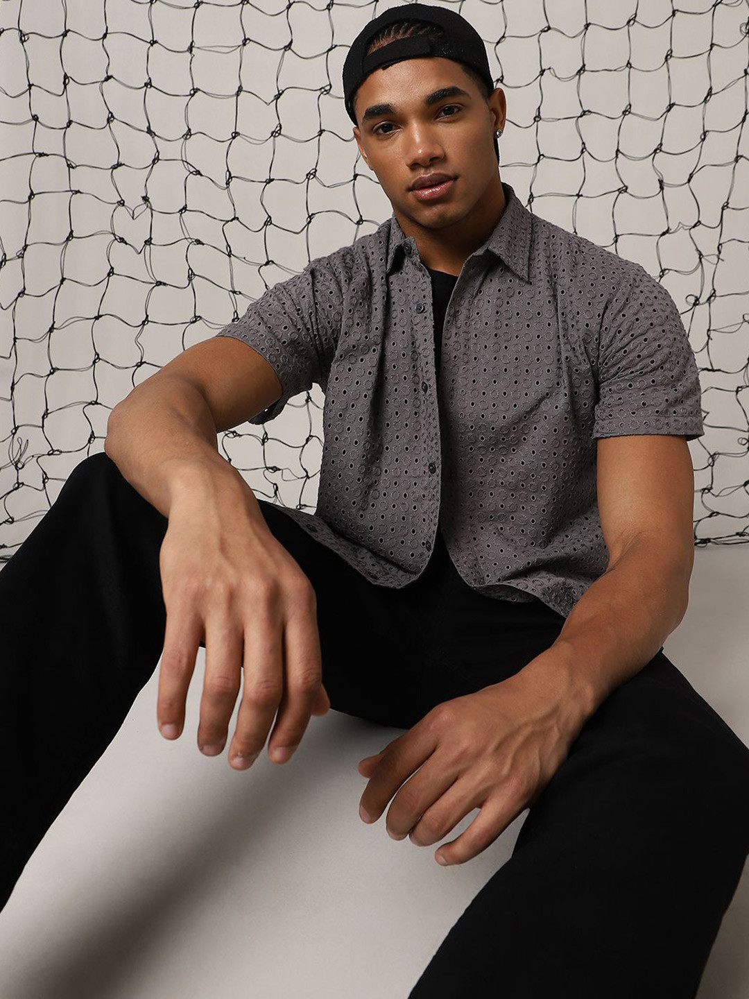 Hubberholme Men Relaxed Spread Collar Solid Cotton Shifly Casual Shirt