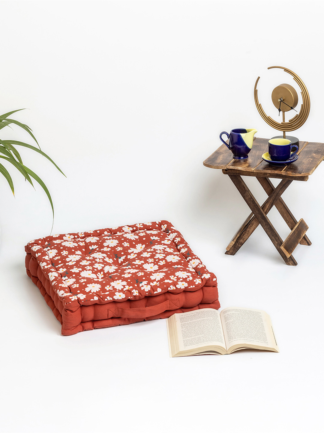 SKANDA FAB Red & White Floral Printed Square Shaped Cotton Floor Cushions